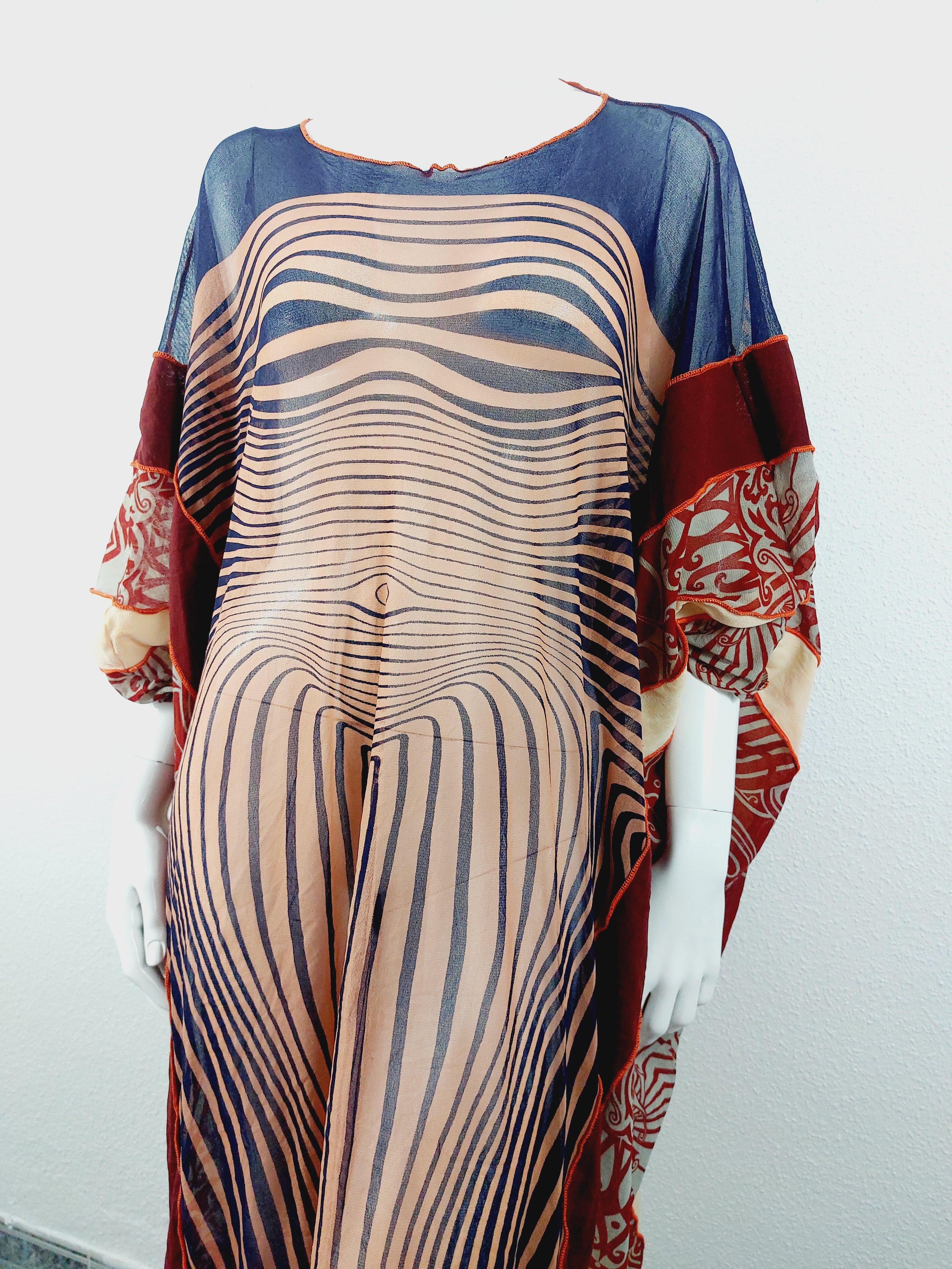 Jean Paul Gaultier Runway Nude Contour Maxi Caftan Robe Caftan Optical S/S 1996 en vente 8