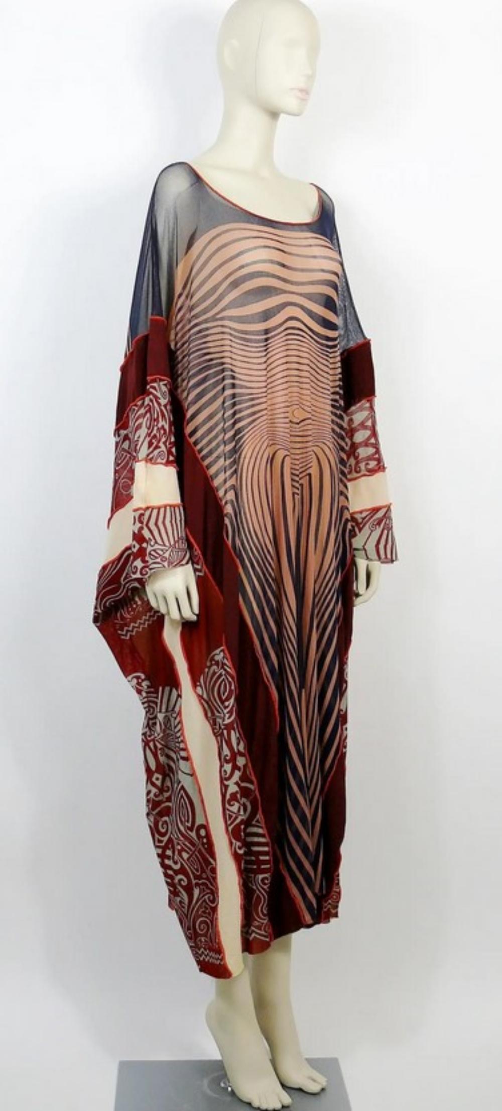 Noir Jean Paul Gaultier Runway Nude Contour Maxi Caftan Robe Caftan Optical S/S 1996 en vente