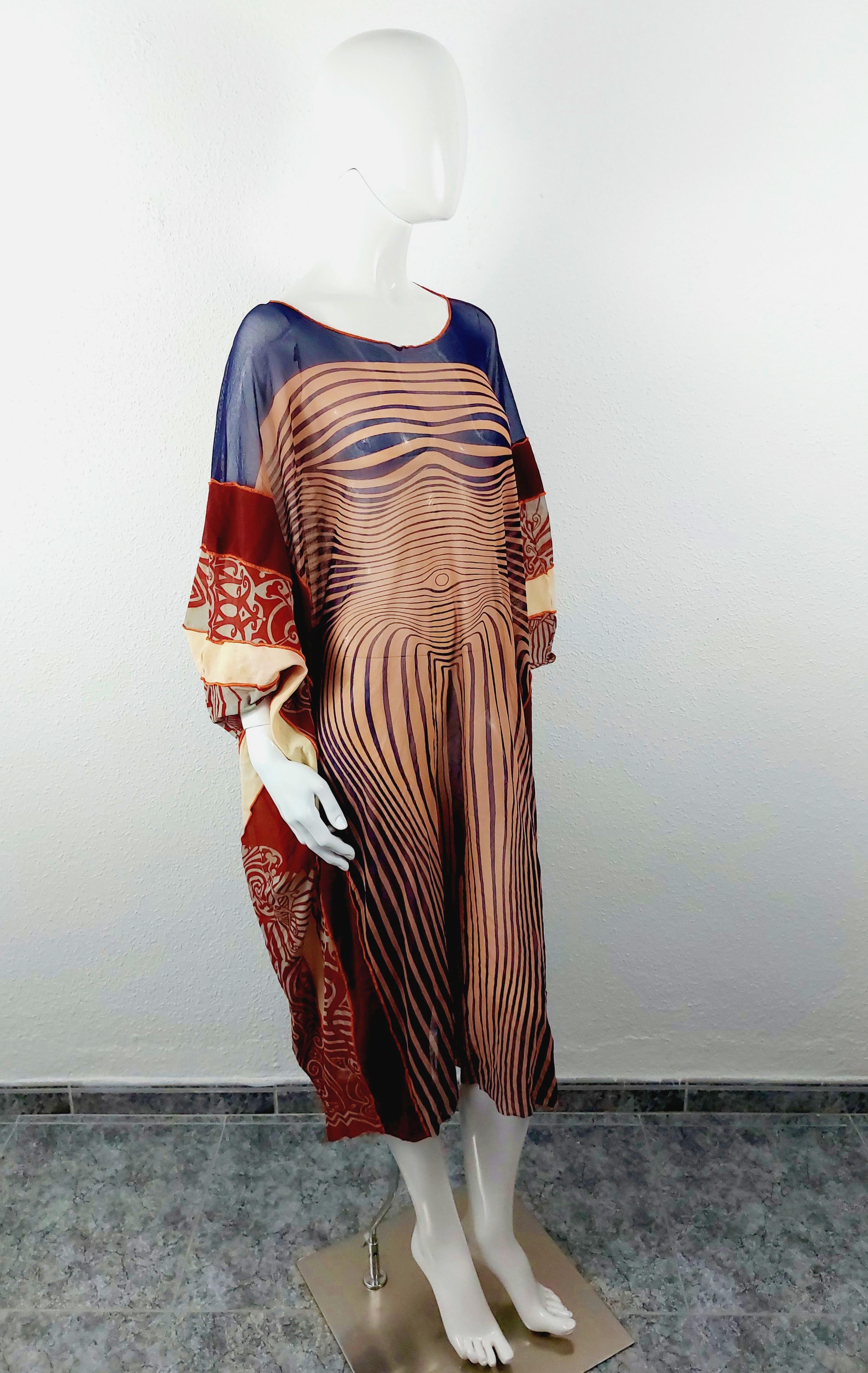Jean Paul Gaultier Runway Nude Contour Maxi Caftan Robe Caftan Optical S/S 1996 Pour femmes en vente