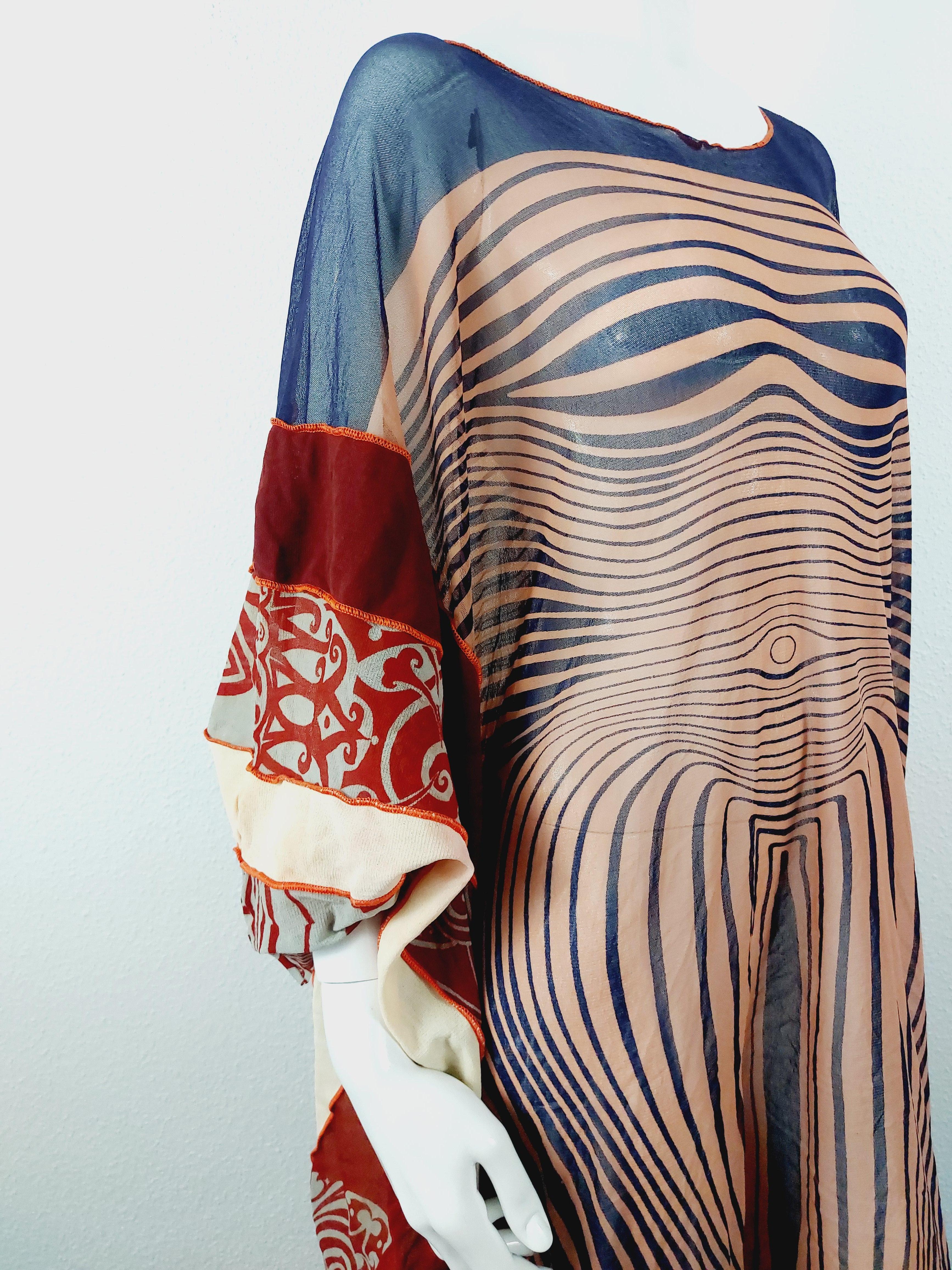 Jean Paul Gaultier Runway Nude Contour Maxi Caftan Robe Caftan Optical S/S 1996 en vente 3