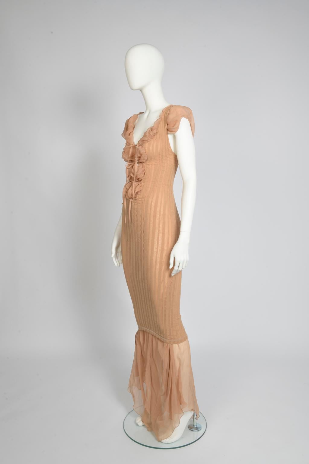 Jean Paul Gaultier Runway Sheer Nude Mesh Maxi Dress, Spring-Summer 2001 For Sale 5