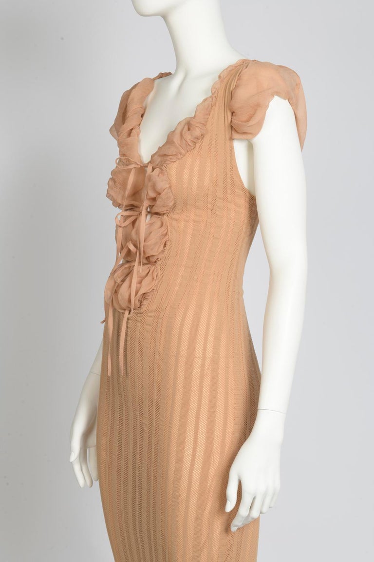 Jean Paul Gaultier Runway Sheer Nude Mesh Maxi Dress, Spring-Summer 2001 For Sale 6