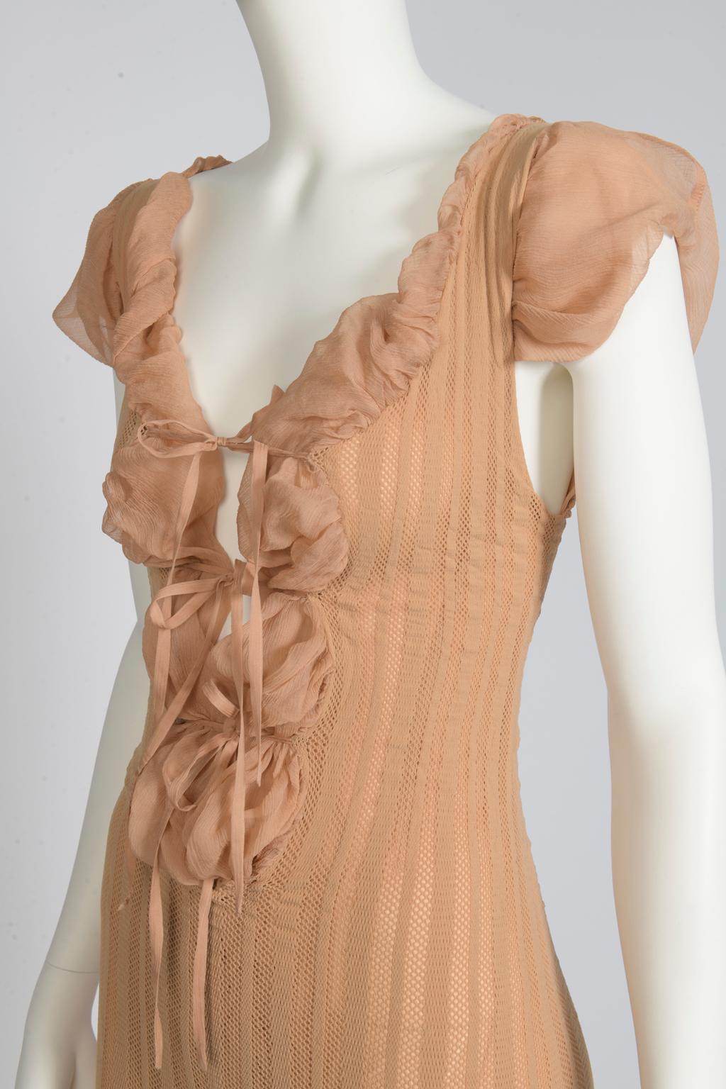 Jean Paul Gaultier Runway Sheer Nude Mesh Maxi Dress, Spring-Summer 2001 For Sale 7