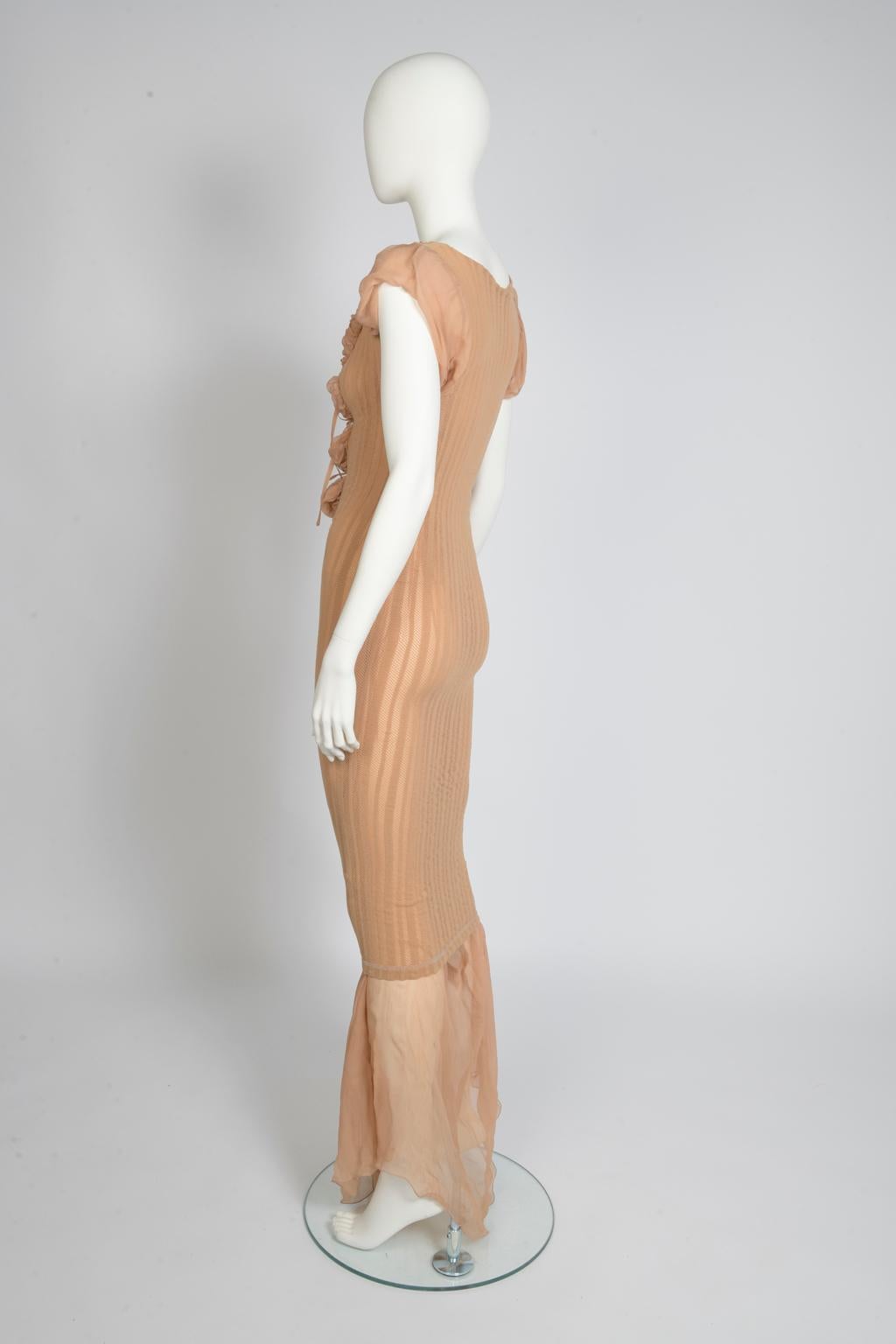 Jean Paul Gaultier Runway Sheer Nude Mesh Maxi Dress, Spring-Summer 2001 For Sale 10