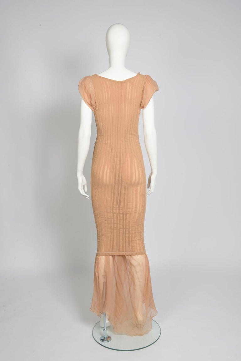 Jean Paul Gaultier Runway Sheer Nude Mesh Maxi Dress, Spring-Summer 2001 For Sale 11