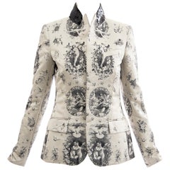 Jean Paul Gaultier Runway Silk Printed Sequin Collar Tailored Blazer, Fall 2007