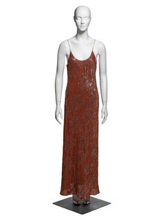 Jean Paul Gaultier Rust Metallic Jacquard Slip Dress with Chain Straps, FW 2001