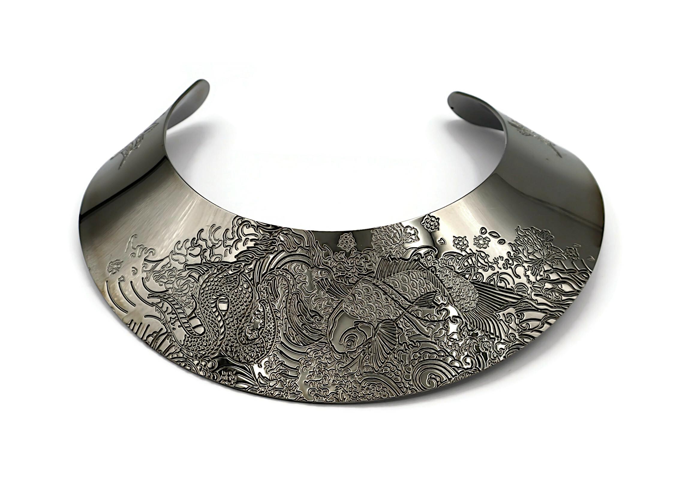 Women's JEAN PAUL GAULTIER Ruthenium Color Japanese Koi Fish Tattoo Choker Necklace
