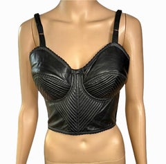 Jean Paul Gaultier S/S 1987 Vintage Bustier Cone Bra Leather Black Crop Top