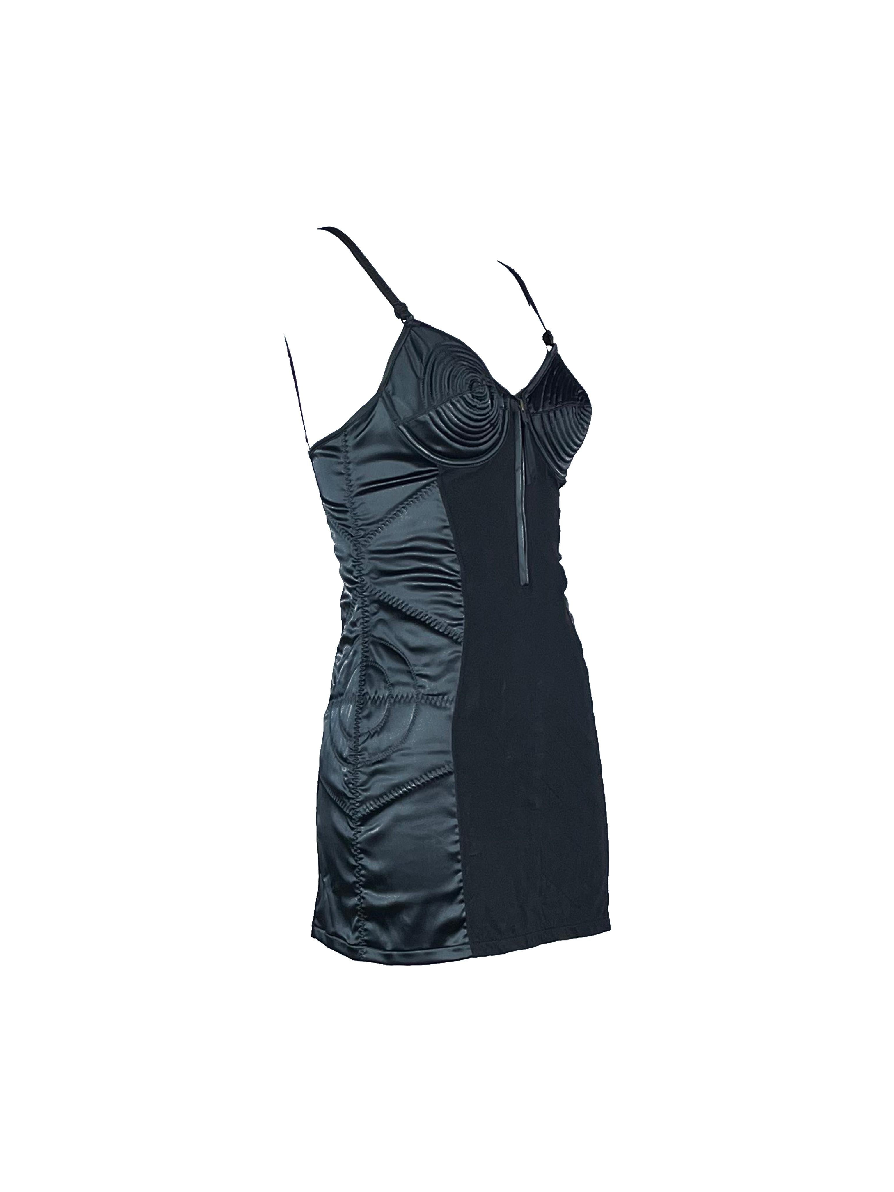 Donna JEAN PAUL GAULTIER S/s 1989 Mini Abito con Reggiseno a Cono con Pannello in Raso Nero in vendita