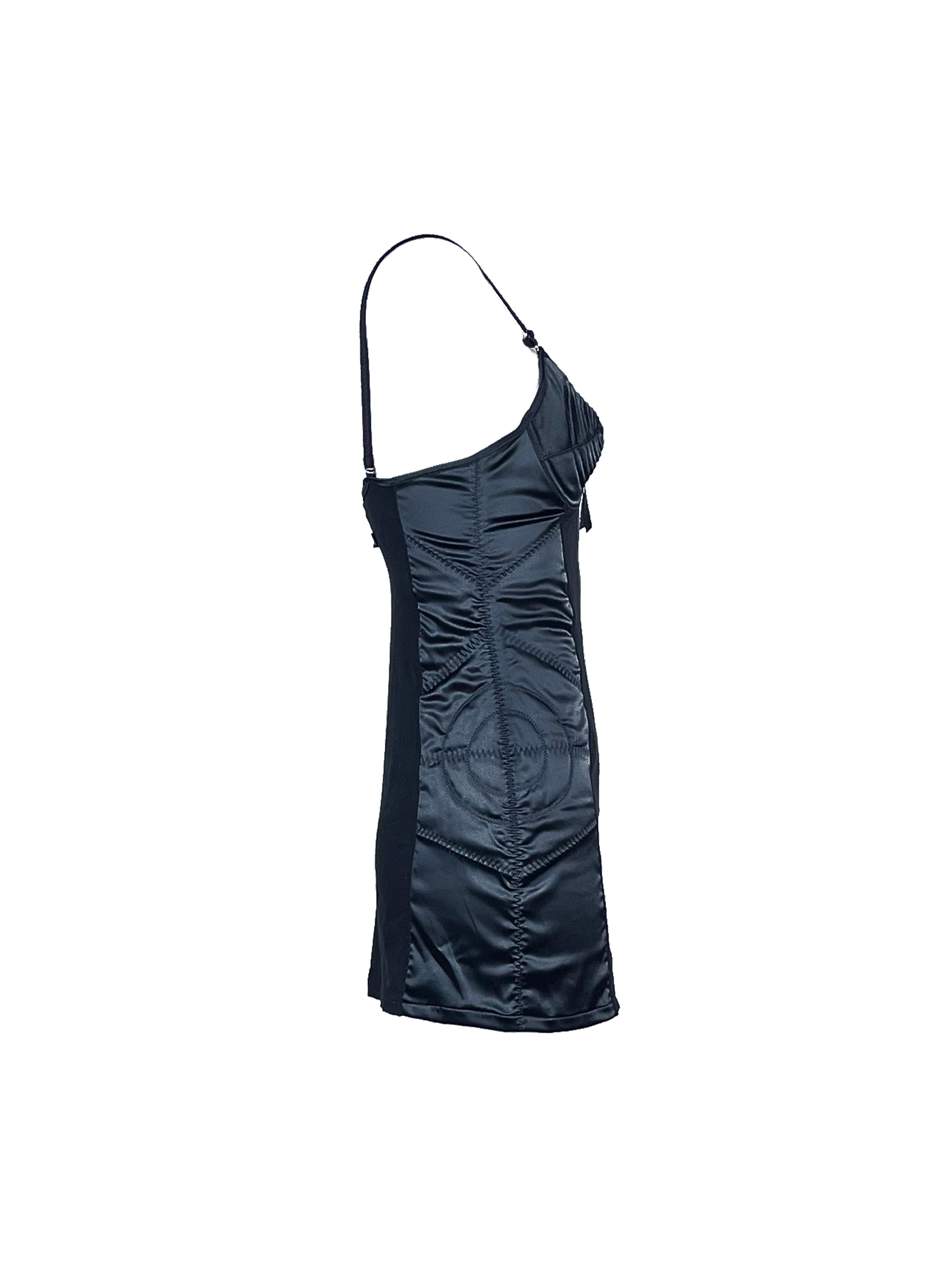 JEAN PAUL GAULTIER S/s 1989 Mini Abito con Reggiseno a Cono con Pannello in Raso Nero in vendita 2