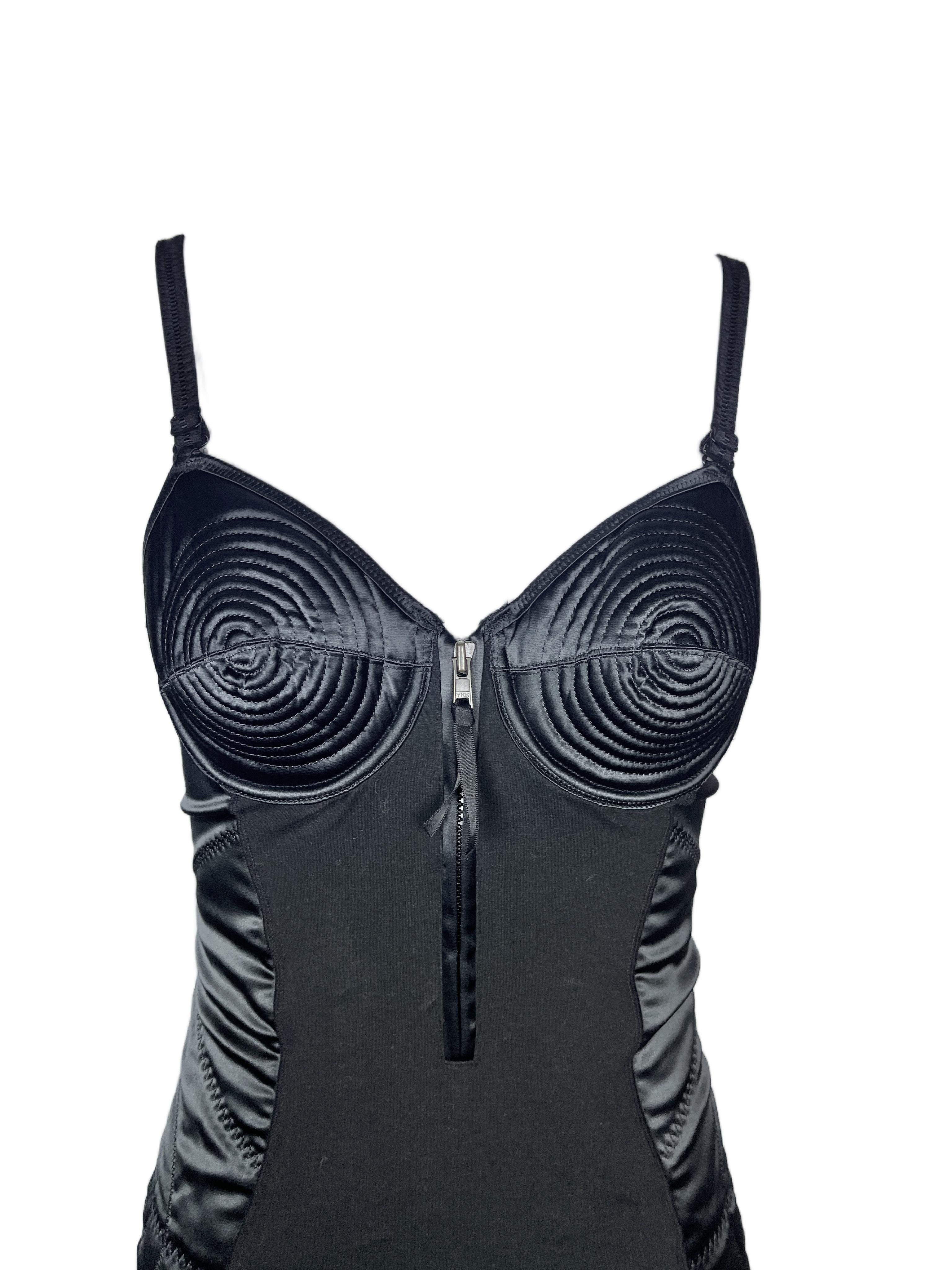 JEAN PAUL GAULTIER S/s 1989 Mini Abito con Reggiseno a Cono con Pannello in Raso Nero in vendita 5