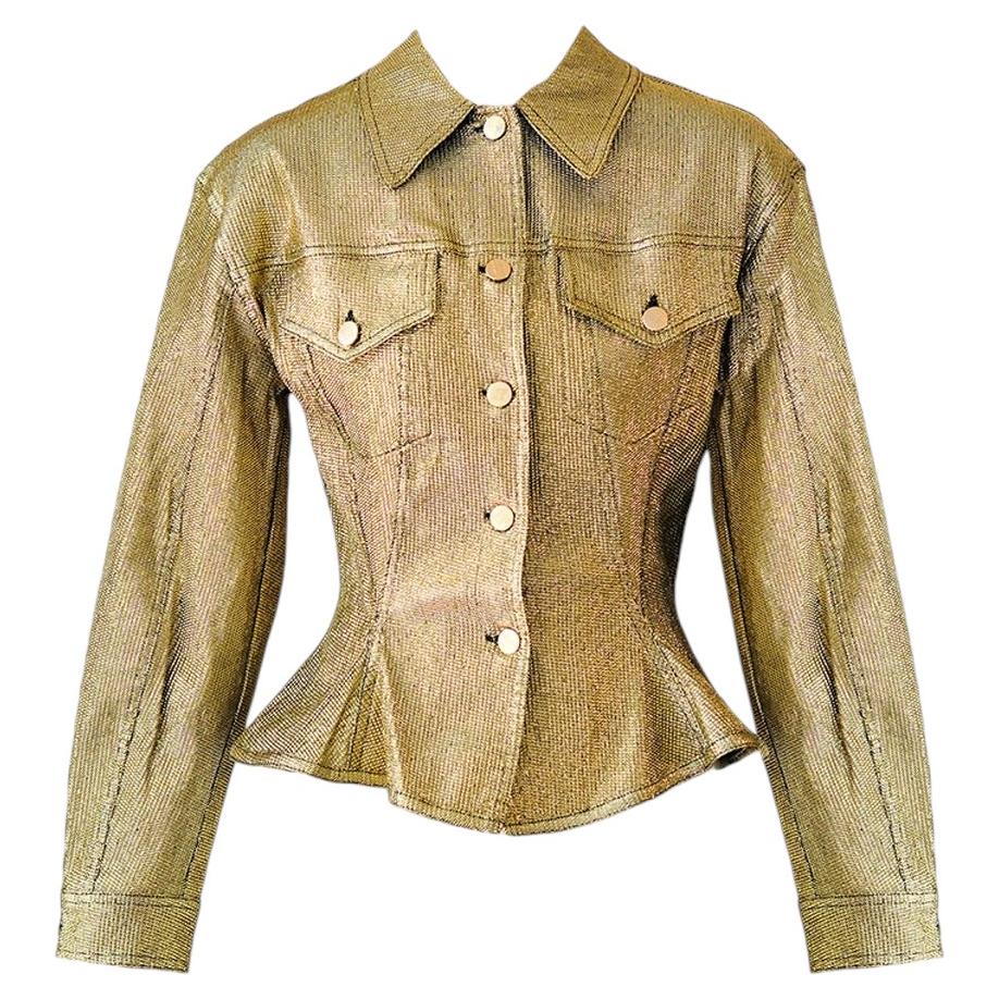 Jean Paul Gaultier S/S 1989 RUNWAY Gold Lame Jacket RARE Miley Cyrus