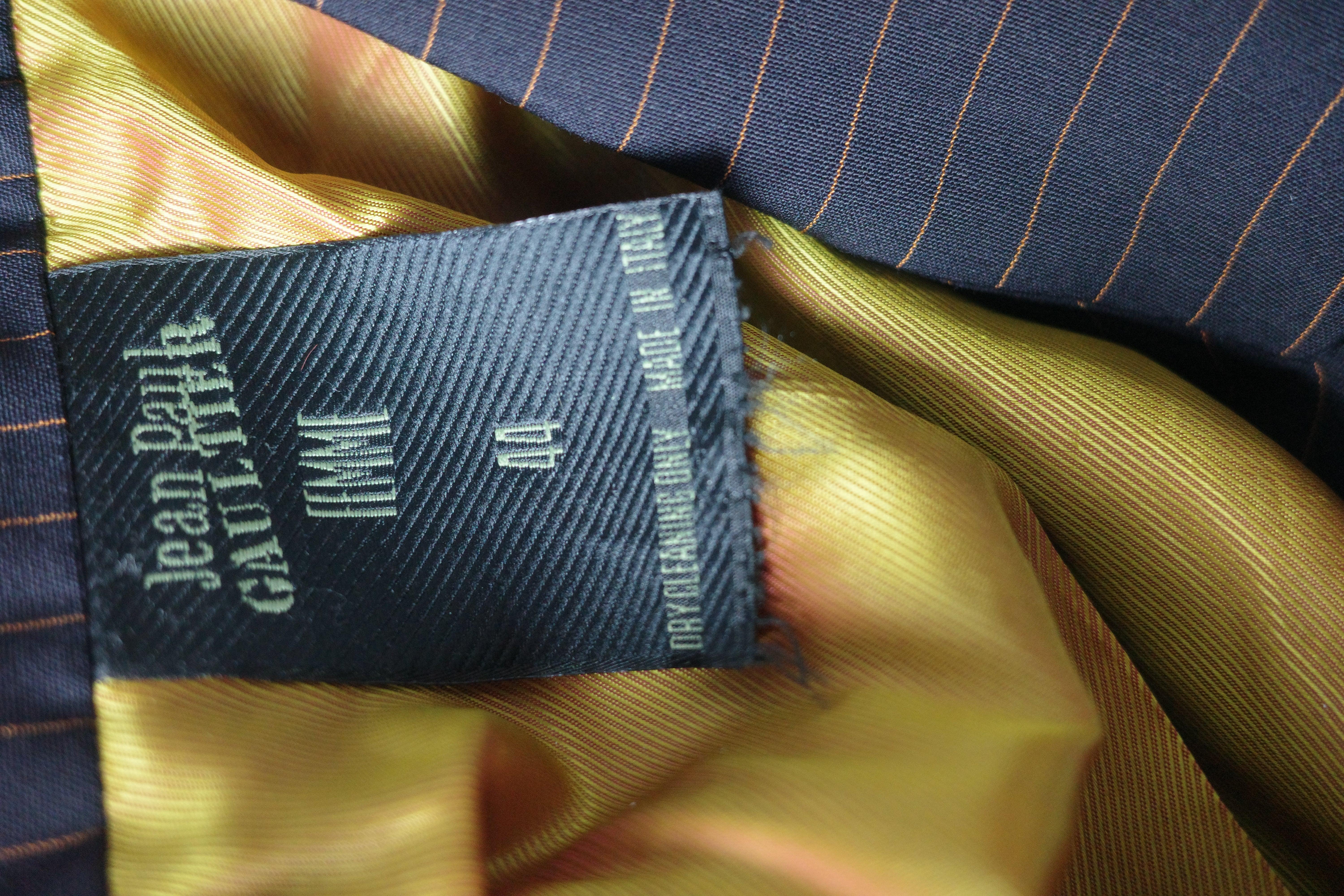 JEAN PAUL GAULTIER S/s 1989 Pinstripe Draped Lapel Madonna Set in vendita 6