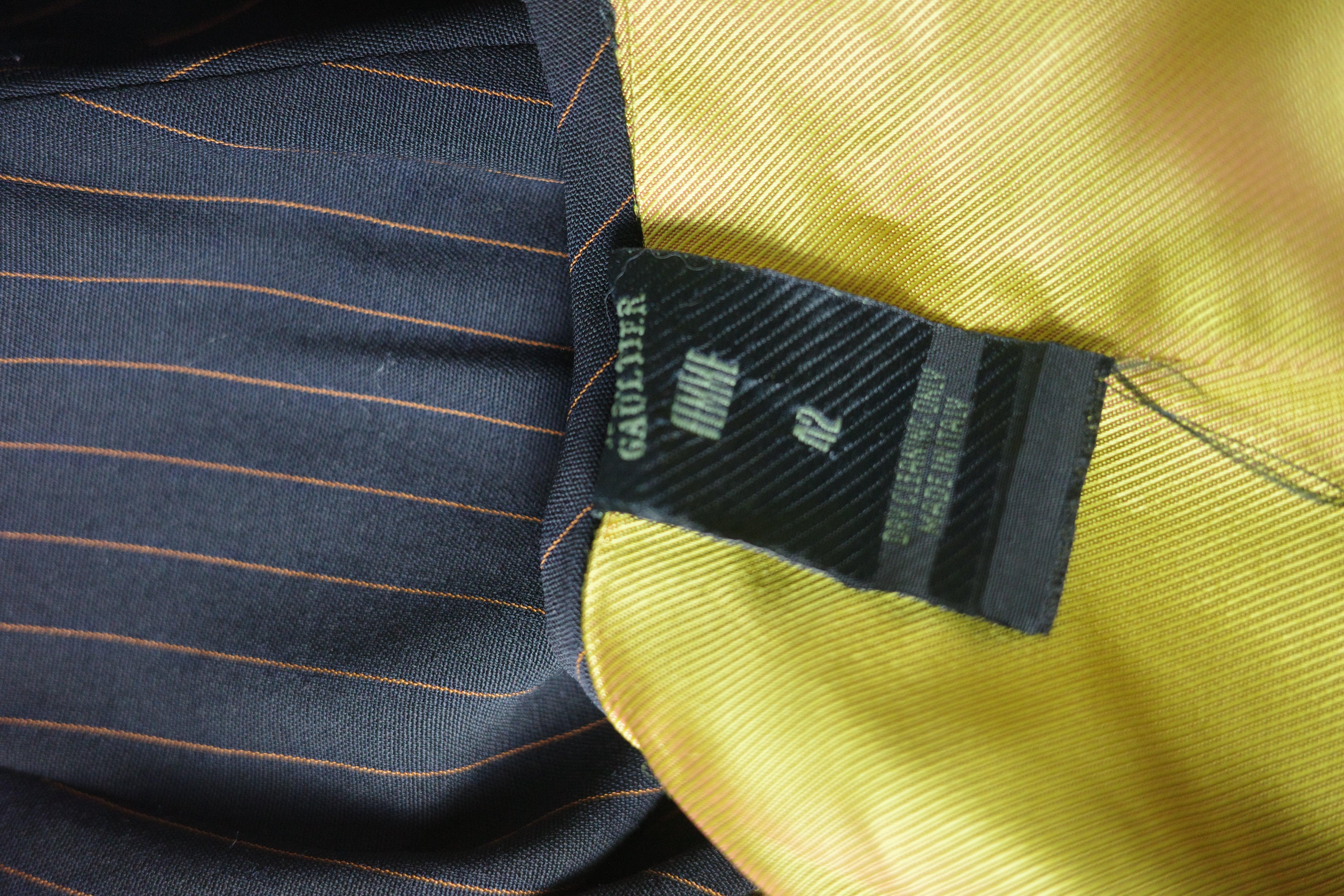 JEAN PAUL GAULTIER S/s 1989 Pinstripe Draped Lapel Madonna Set in vendita 7