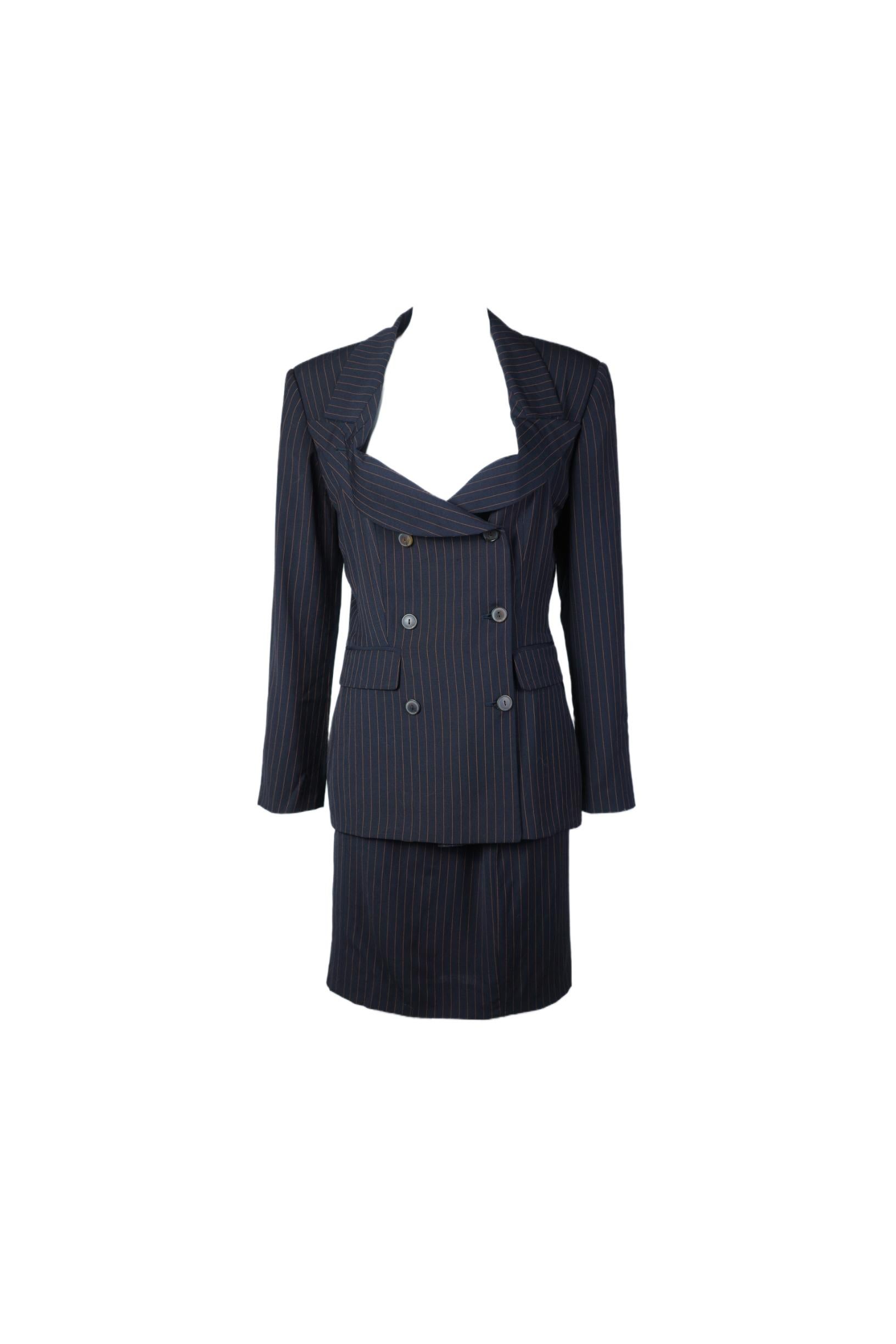 Nero JEAN PAUL GAULTIER S/s 1989 Pinstripe Draped Lapel Madonna Set in vendita