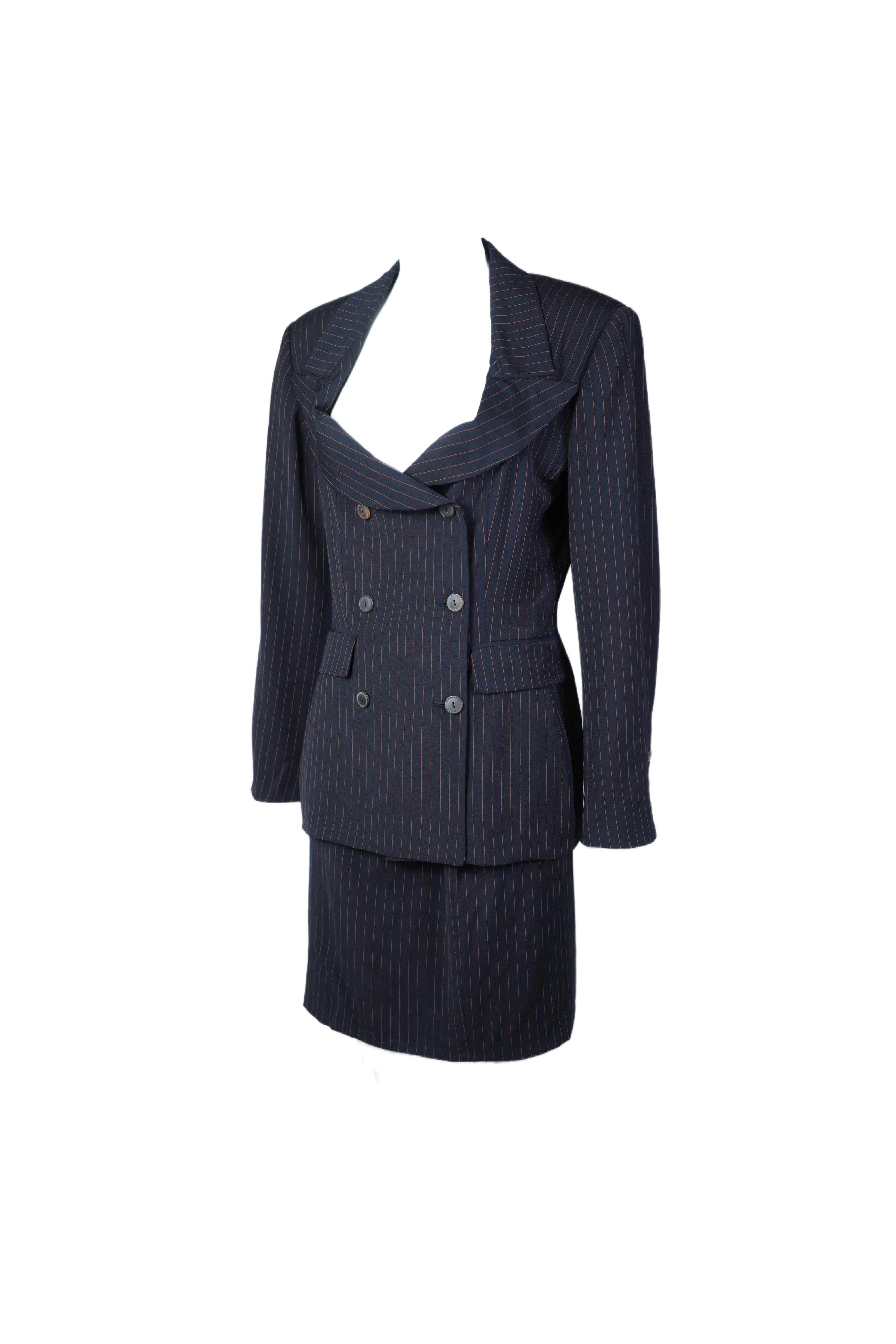 JEAN PAUL GAULTIER S/s 1989 Pinstripe Draped Lapel Madonna Set in vendita 3