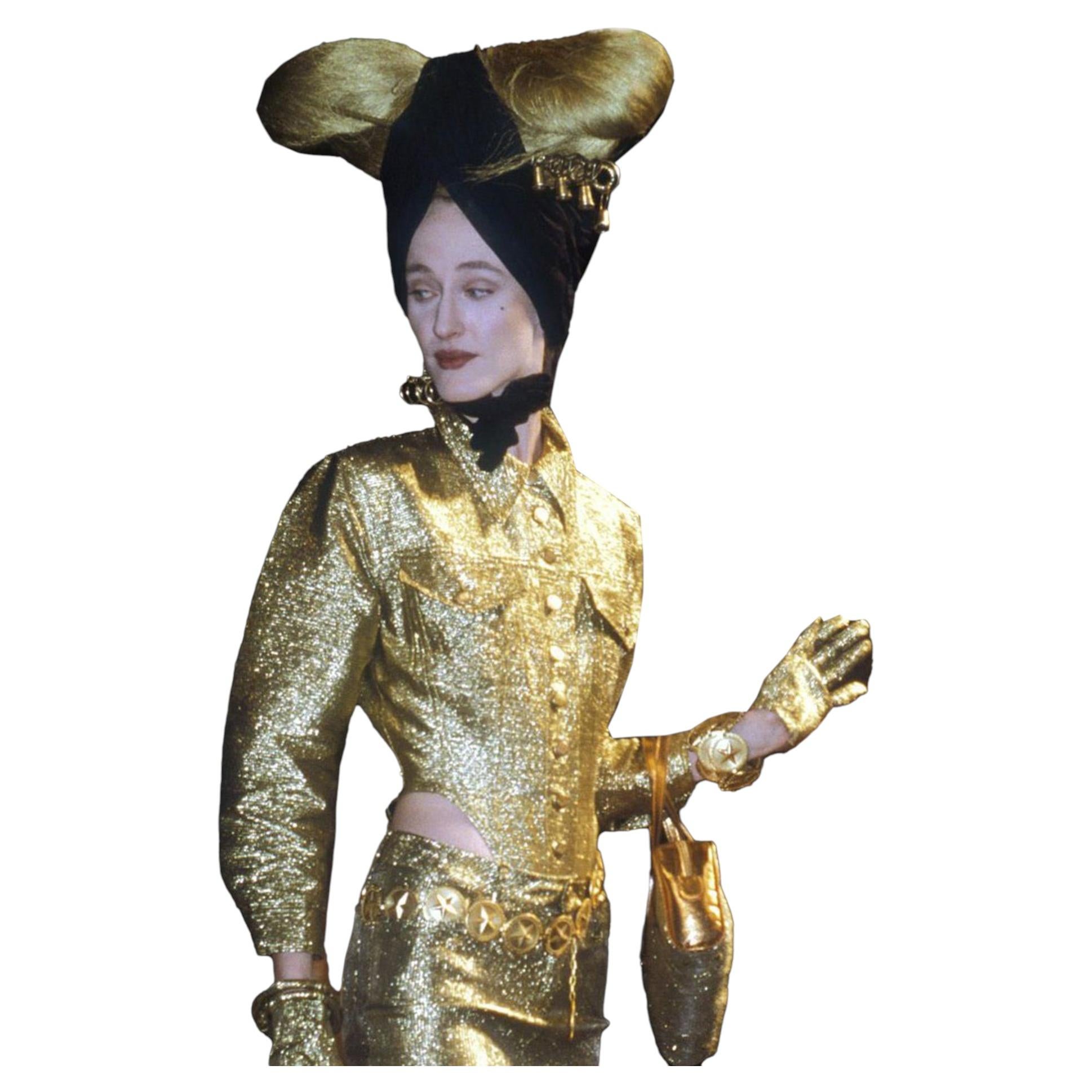 Jean Paul Gaultier S/S 1989 RUNWAY Gold Lame Jacket RARE Miley Cyrus For Sale