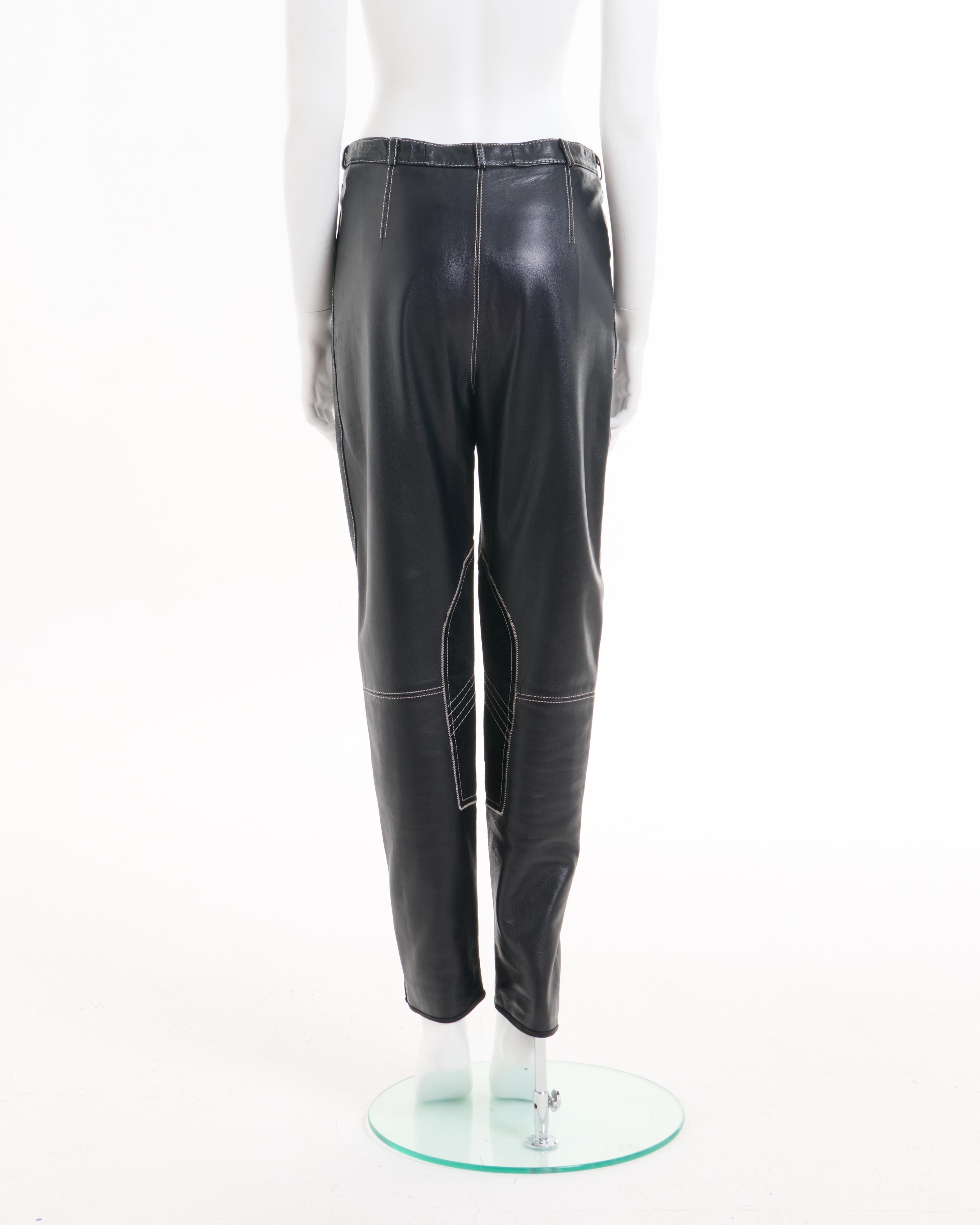 Jean Paul Gaultier S/S 1991 Pantalones de moto de cuero negro Black en venta
