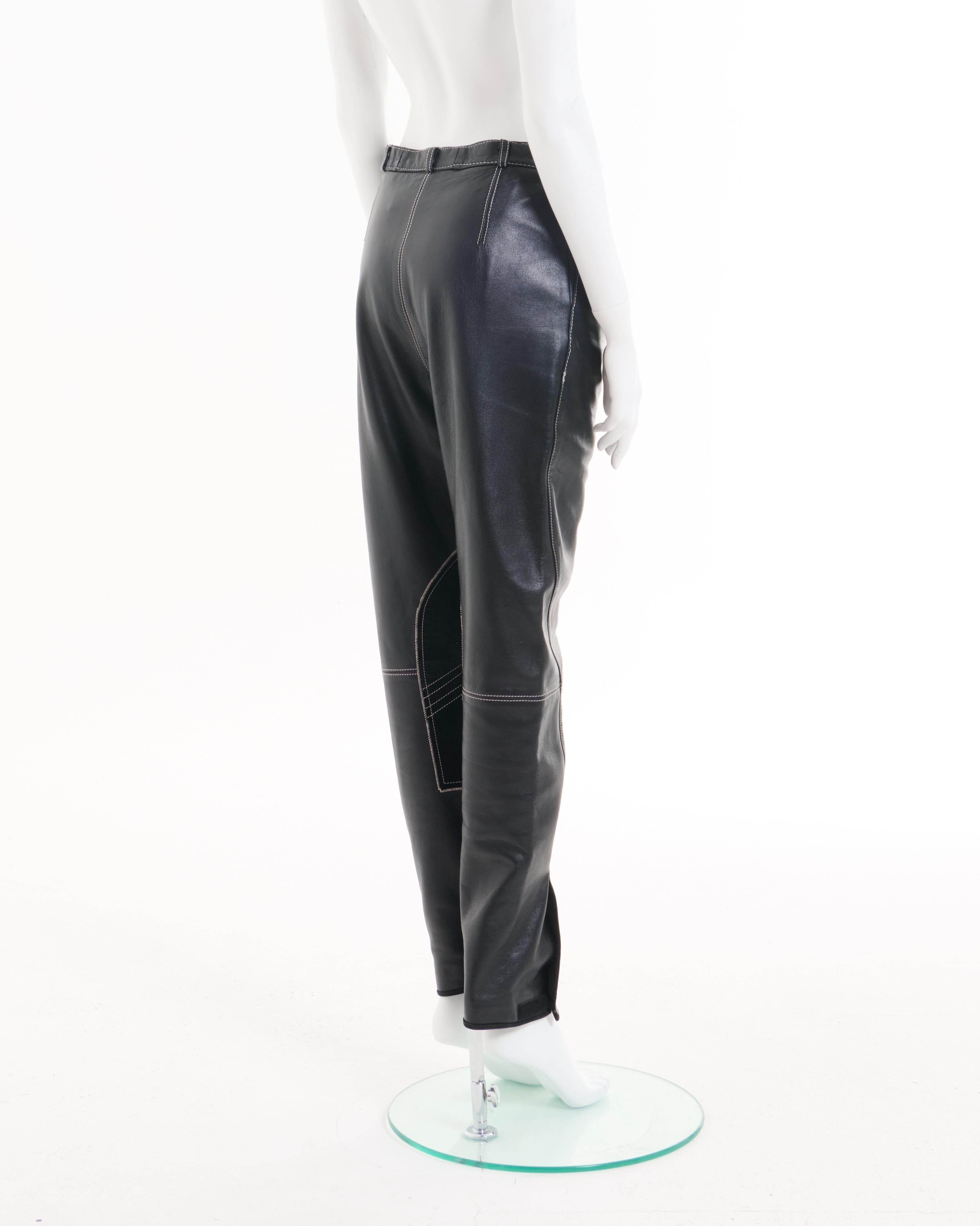 Jean Paul Gaultier S/S 1991 Pantalones de moto de cuero negro en Excelente estado para la venta en Milano, IT