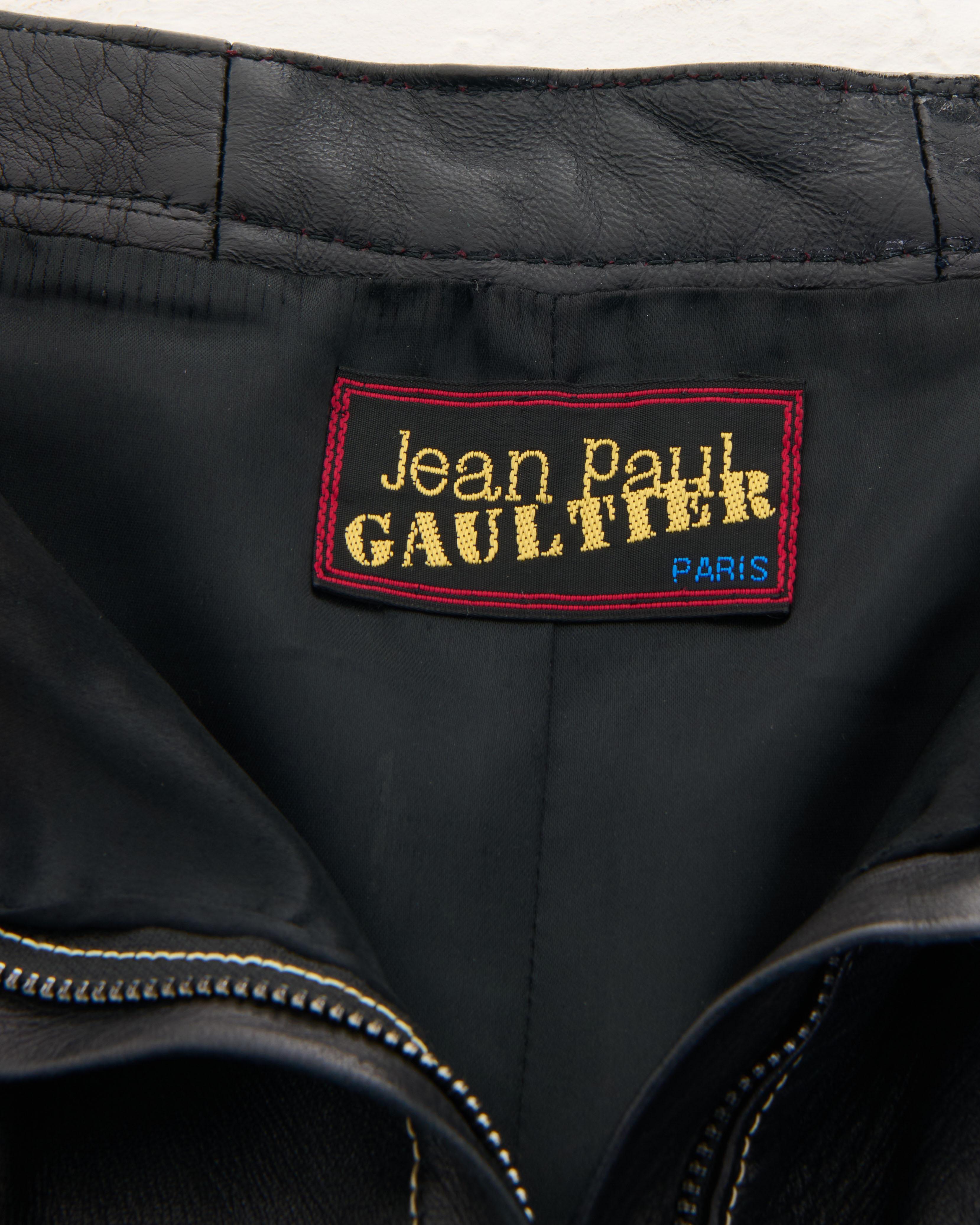 Jean Paul Gaultier S/S 1991 Pantalones de moto de cuero negro en venta 1