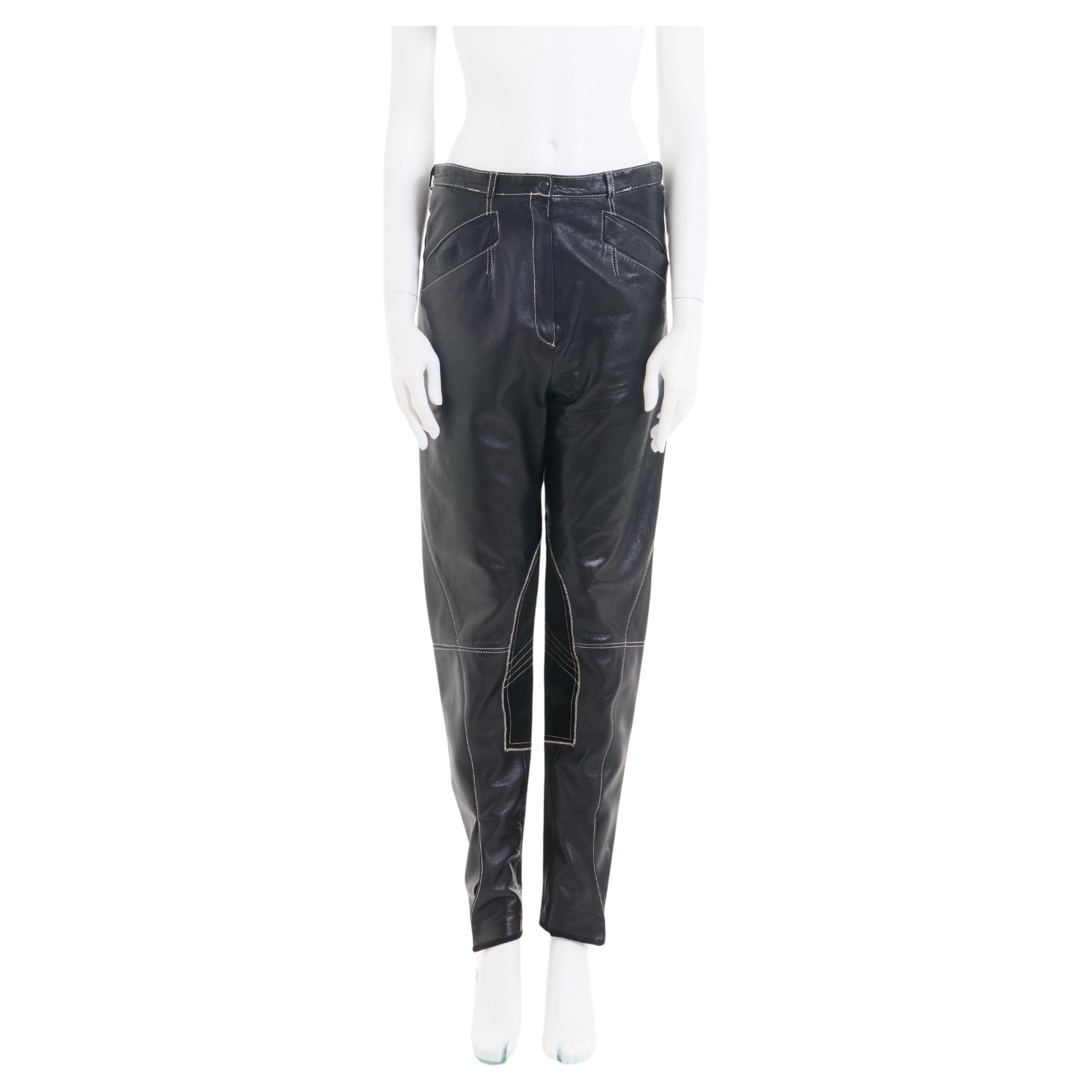Jean Paul Gaultier S/S 1991 Pantalones de moto de cuero negro en venta