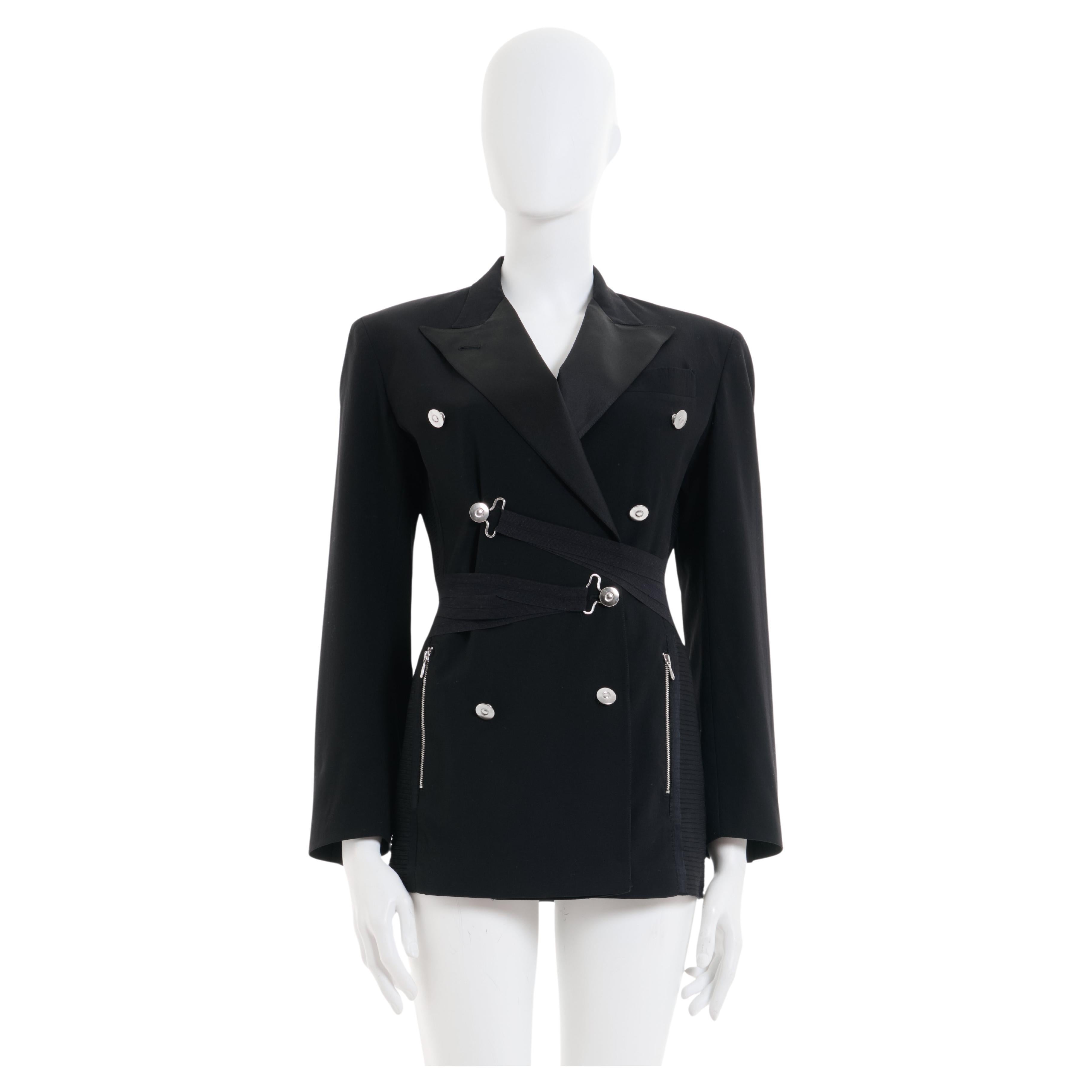 Jean Paul Gaultier S/S 1992 Black wool double breasted bondage jacket For Sale
