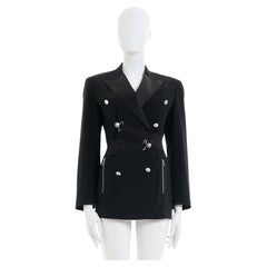 Jean Paul Gaultier F/S 1992 Schwarze doppelreihige bondage-Jacke aus Wolle