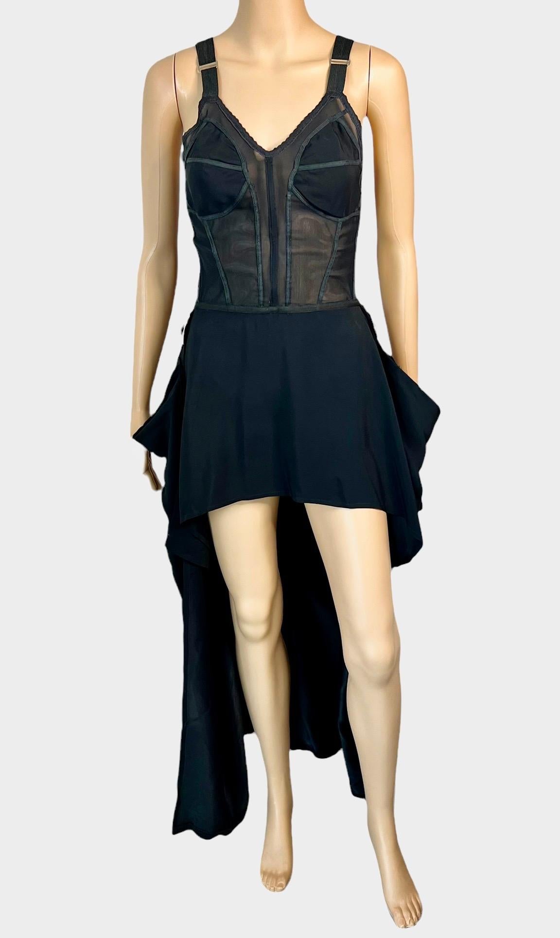 Jean Paul Gaultier S/S 1992 Runway Robe de soirée noire à corset et panneaux transparents avec soutien-gorge transparent en vente 4
