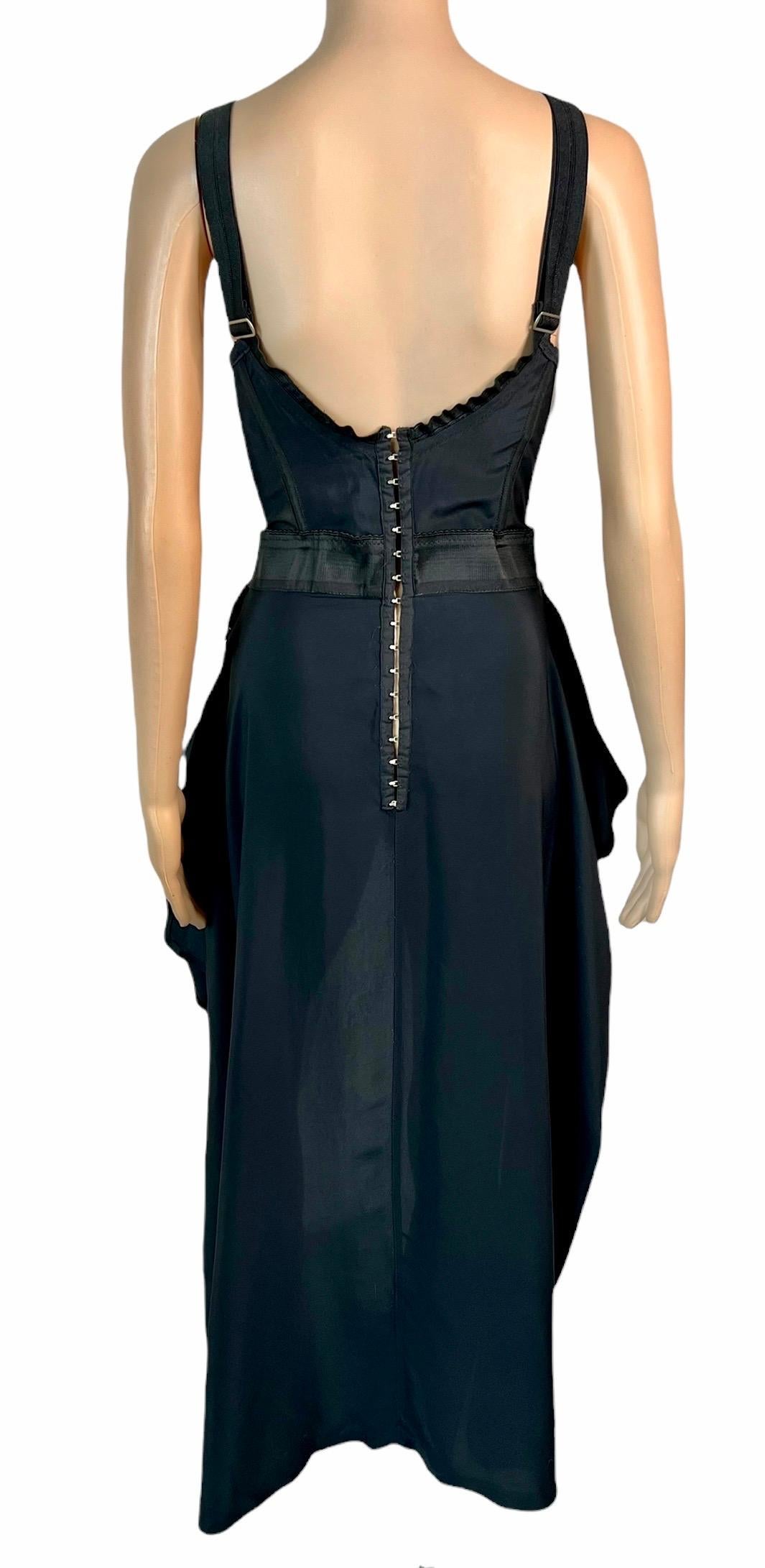 Jean Paul Gaultier S/S 1992 Runway Bra Corset Sheer Panels Black Evening Dress For Sale 6