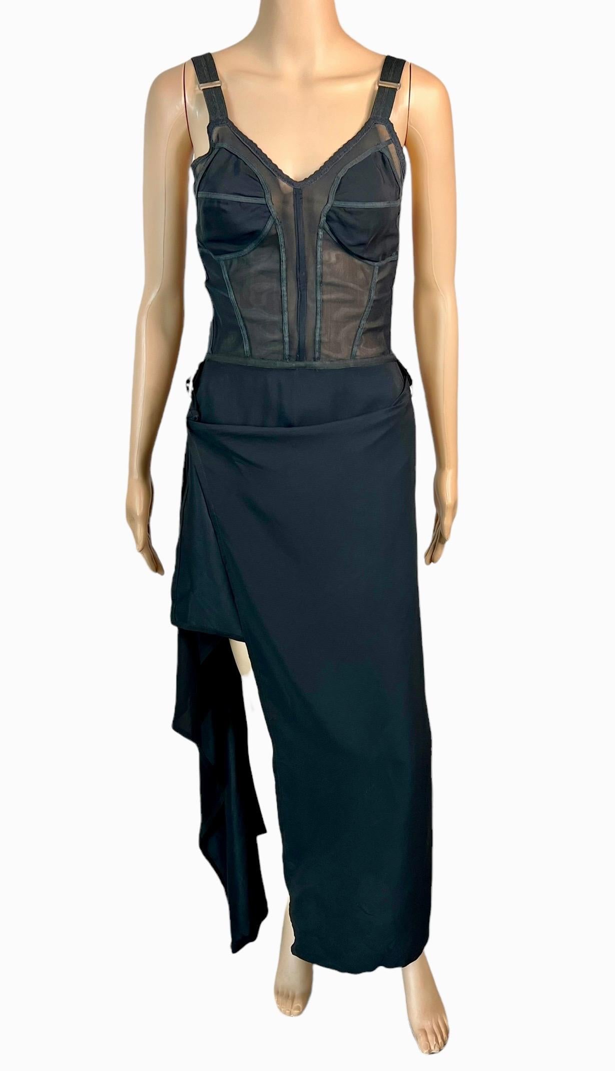 Jean Paul Gaultier S/S 1992 Runway Bra Corset Sheer Panels Black Evening Dress For Sale 7
