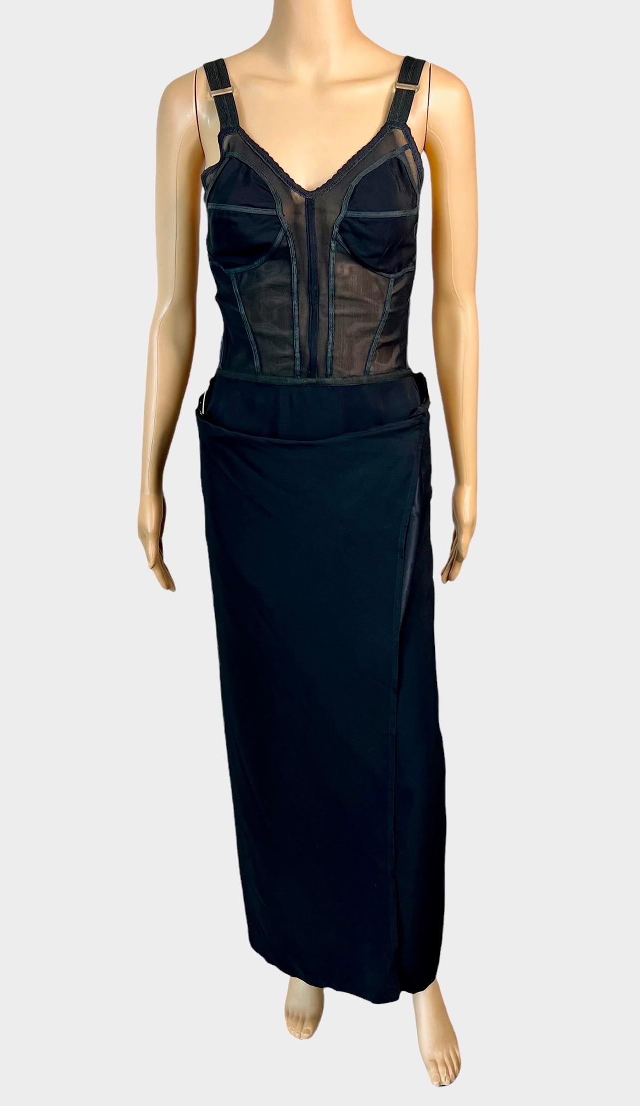 Jean Paul Gaultier S/S 1992 Runway Bra Corset Sheer Panels Black Evening Dress For Sale 8