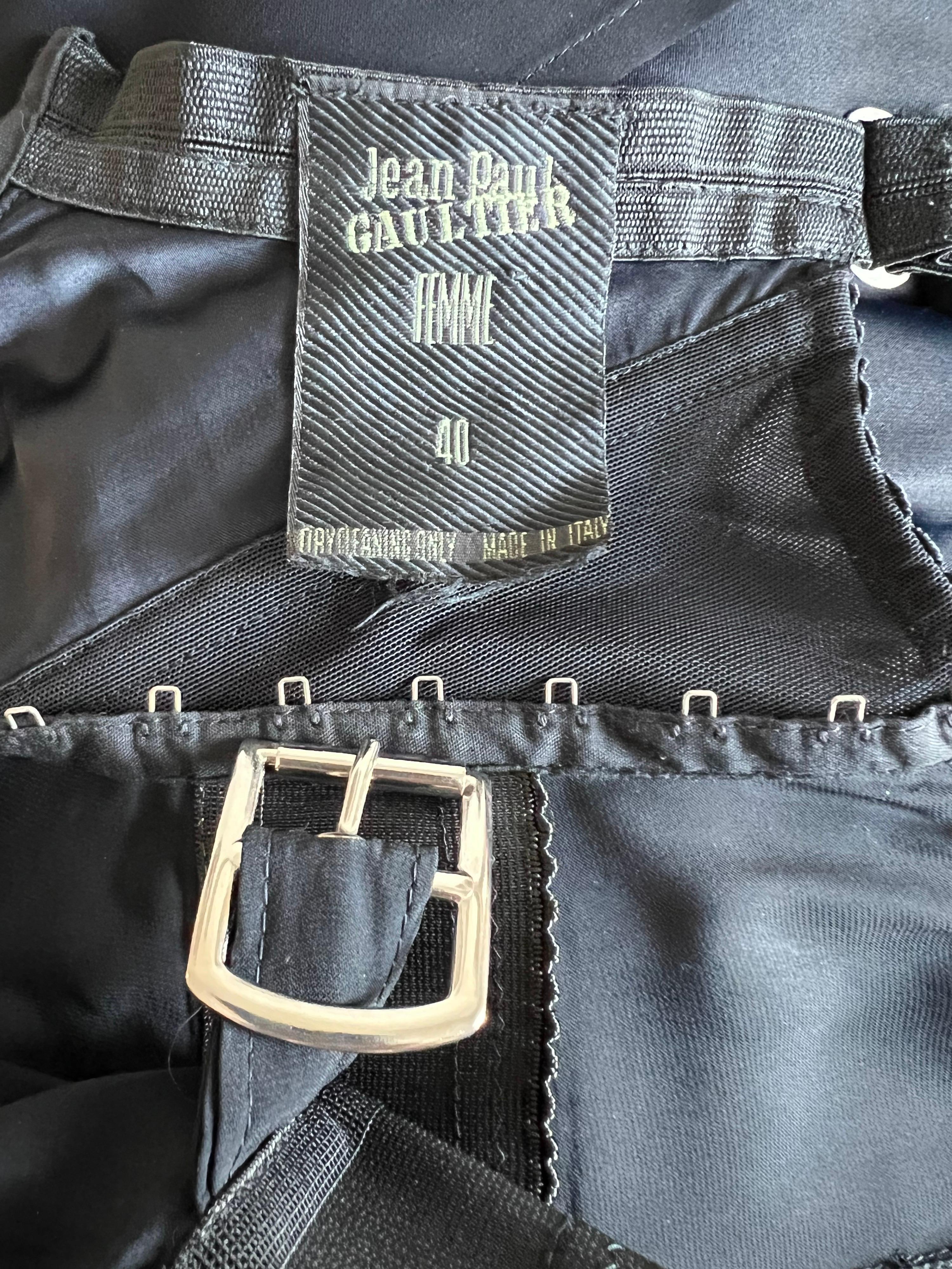 Jean Paul Gaultier S/S 1992 Runway Bra Corset Sheer Panels Black Evening Dress For Sale 9