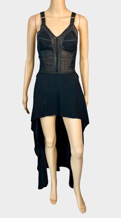 Jean Paul Gaultier S/S 1992 Runway Bra Corset Sheer Panels Black Evening Dress
