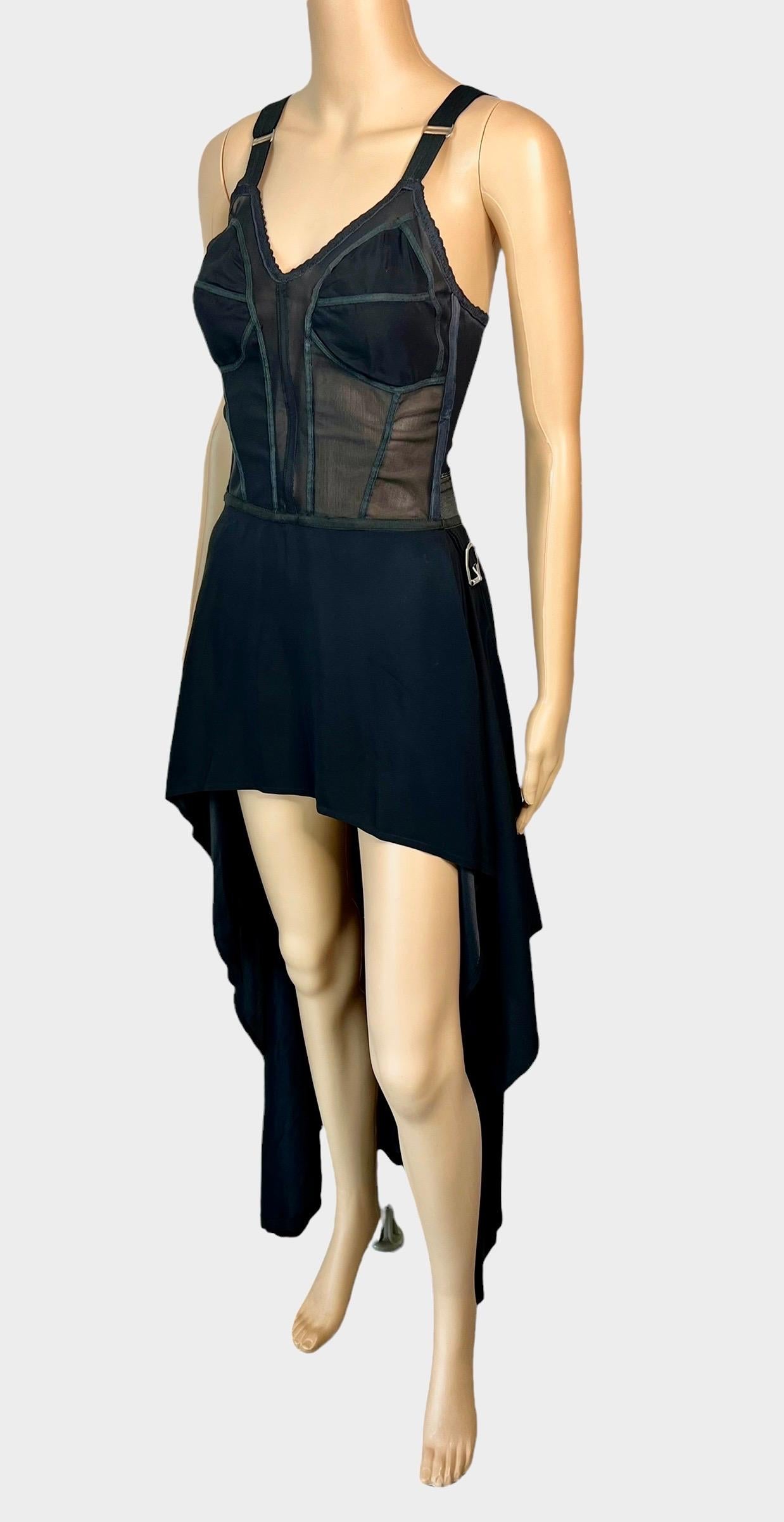 Jean Paul Gaultier S/S 1992 Runway Robe de soirée noire à corset et panneaux transparents avec soutien-gorge transparent Unisexe en vente