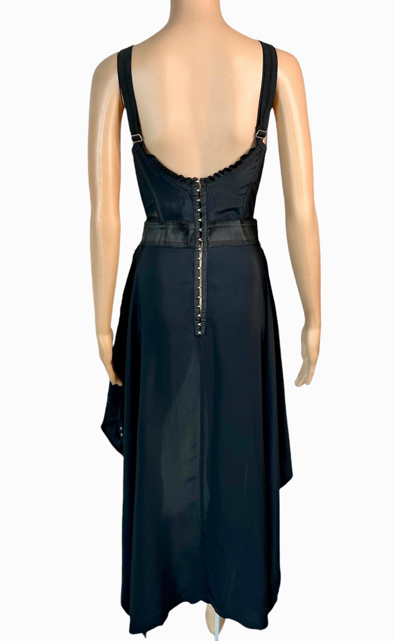 Jean Paul Gaultier S/S 1992 Runway Robe de soirée noire à corset et panneaux transparents avec soutien-gorge transparent en vente 1