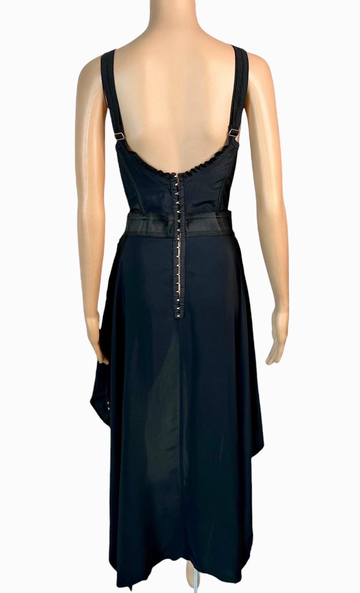 Jean Paul Gaultier S/S 1992 Runway Bra Corset Sheer Panels Black Evening Dress For Sale 4