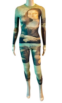 Jean Paul Gaultier S/S 1995 Mona Lisa durchsichtiges Mesh-Top & Leggings 2 Piece Set