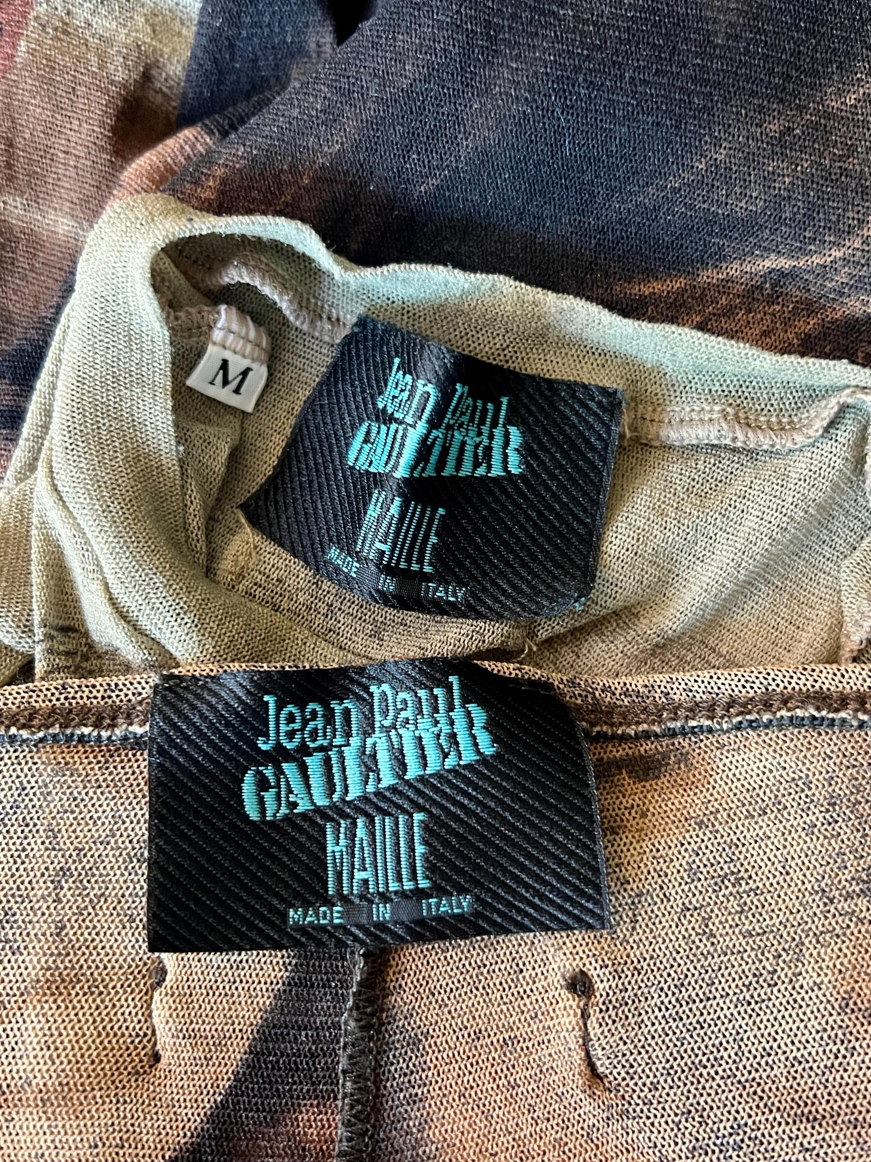 Jean Paul Gaultier S/S 1995 Mona Lisa Sheer Mesh Top & Legging Pants 2 Piece Set In Excellent Condition In Naples, FL
