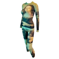 Jean Paul Gaultier S/S 1995 Mona Lisa Sheer Mesh Top & Legging Pants 2 Piece Set