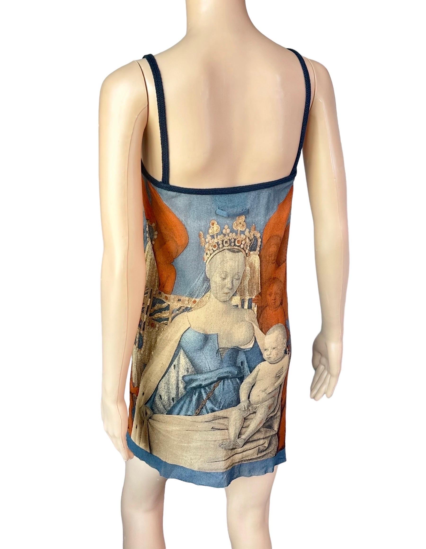 Jean Paul Gaultier S/S 1995 Virgin & Child by Jean Fouquet Print Slip Mini Dress For Sale 5