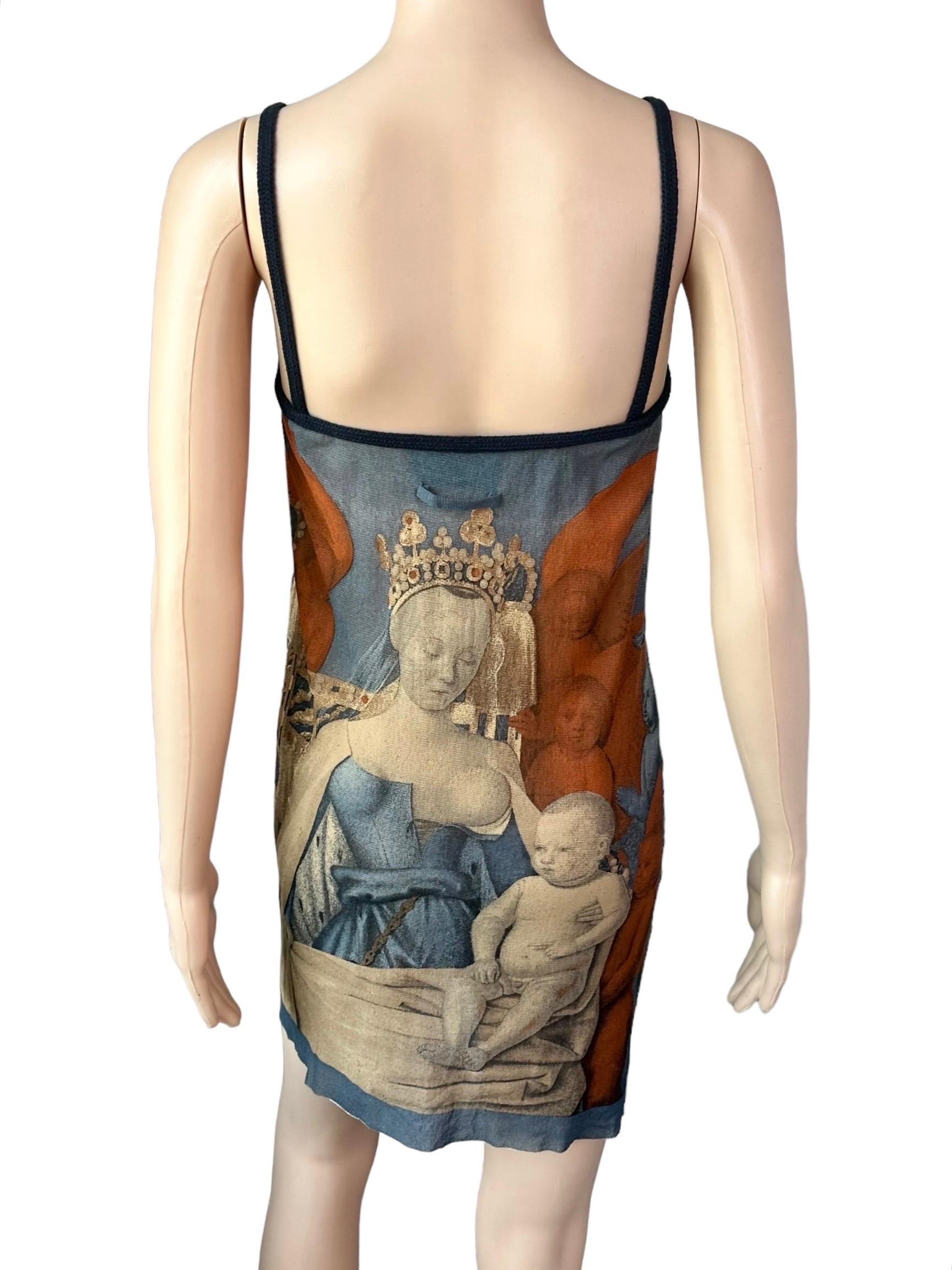 Jean Paul Gaultier S/S 1995 Virgin & Child by Jean Fouquet Print Slip Mini Dress For Sale 6