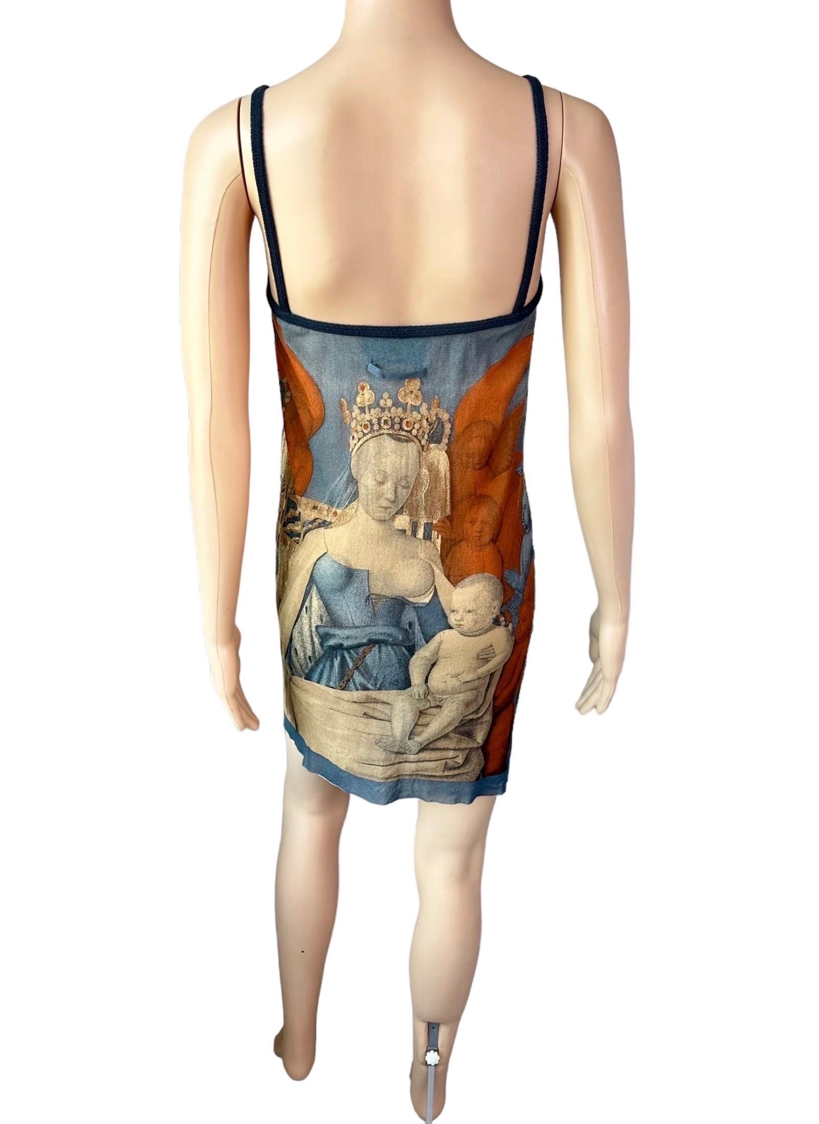 Jean Paul Gaultier S/S 1995 Virgin & Child by Jean Fouquet Print Slip Mini Dress For Sale 8