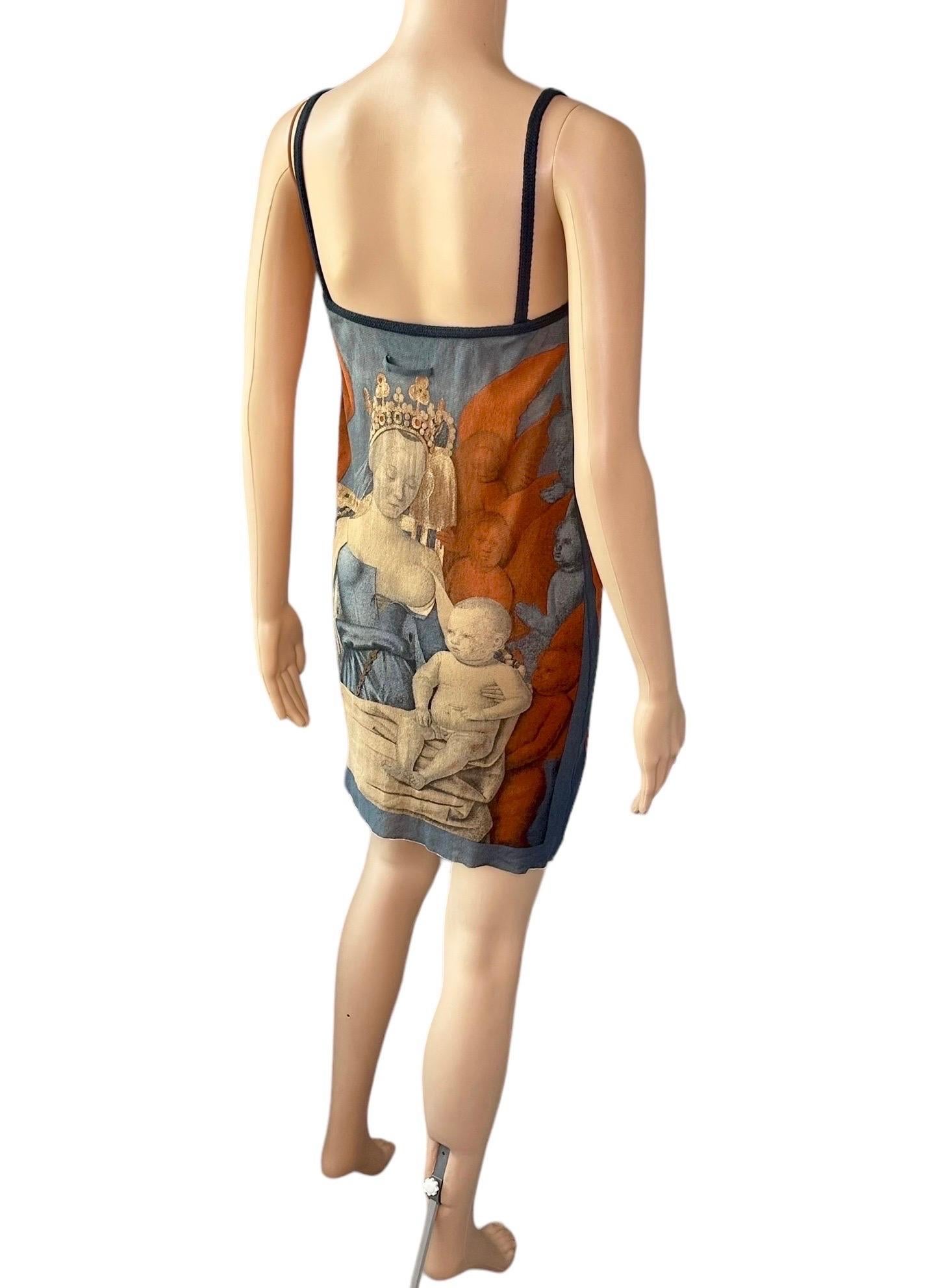 Jean Paul Gaultier S/S 1995 Virgin & Child by Jean Fouquet Print Slip Mini Dress For Sale 9