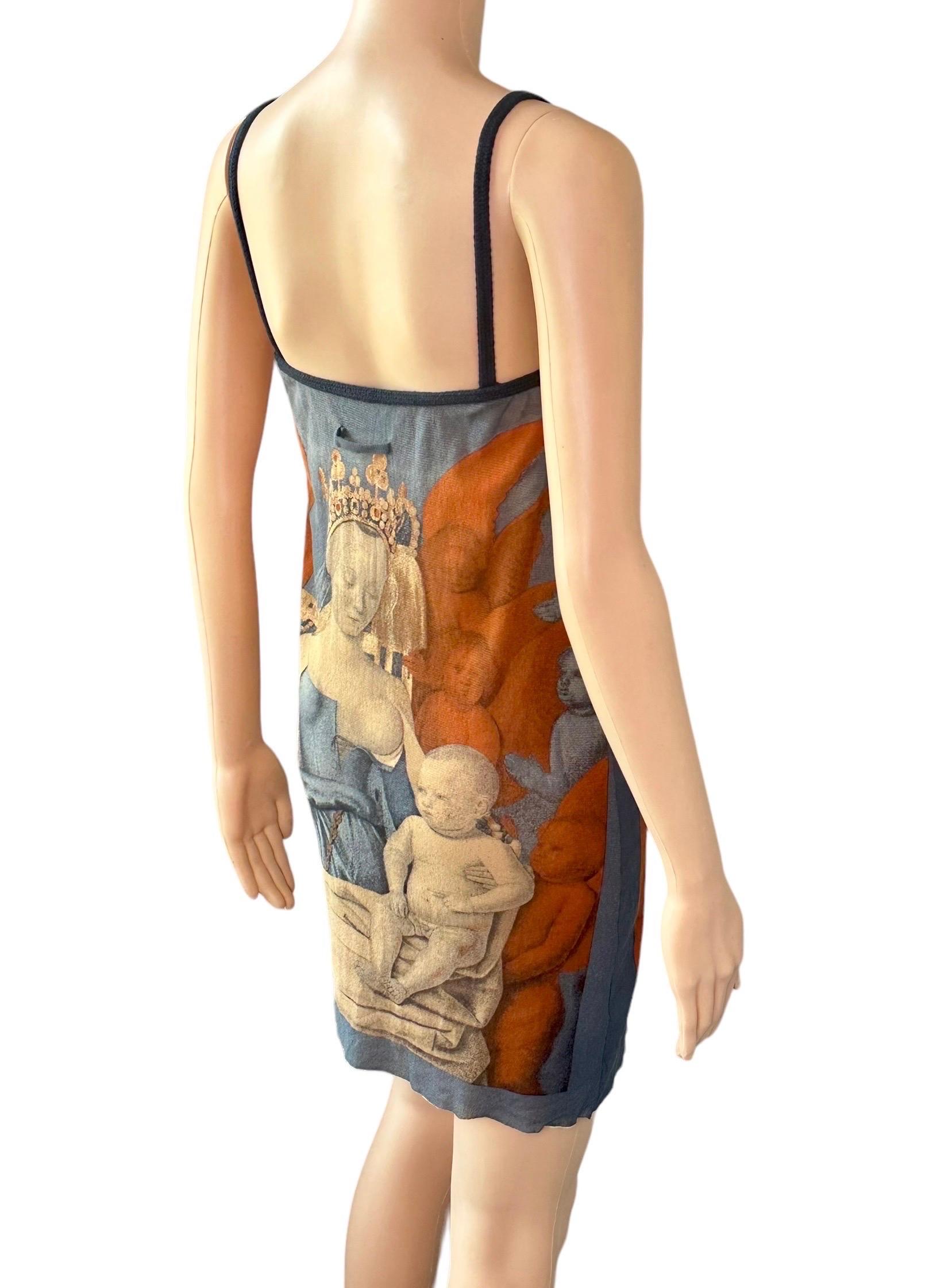 Jean Paul Gaultier S/S 1995 Virgin & Child by Jean Fouquet Print Slip Mini Dress For Sale 10