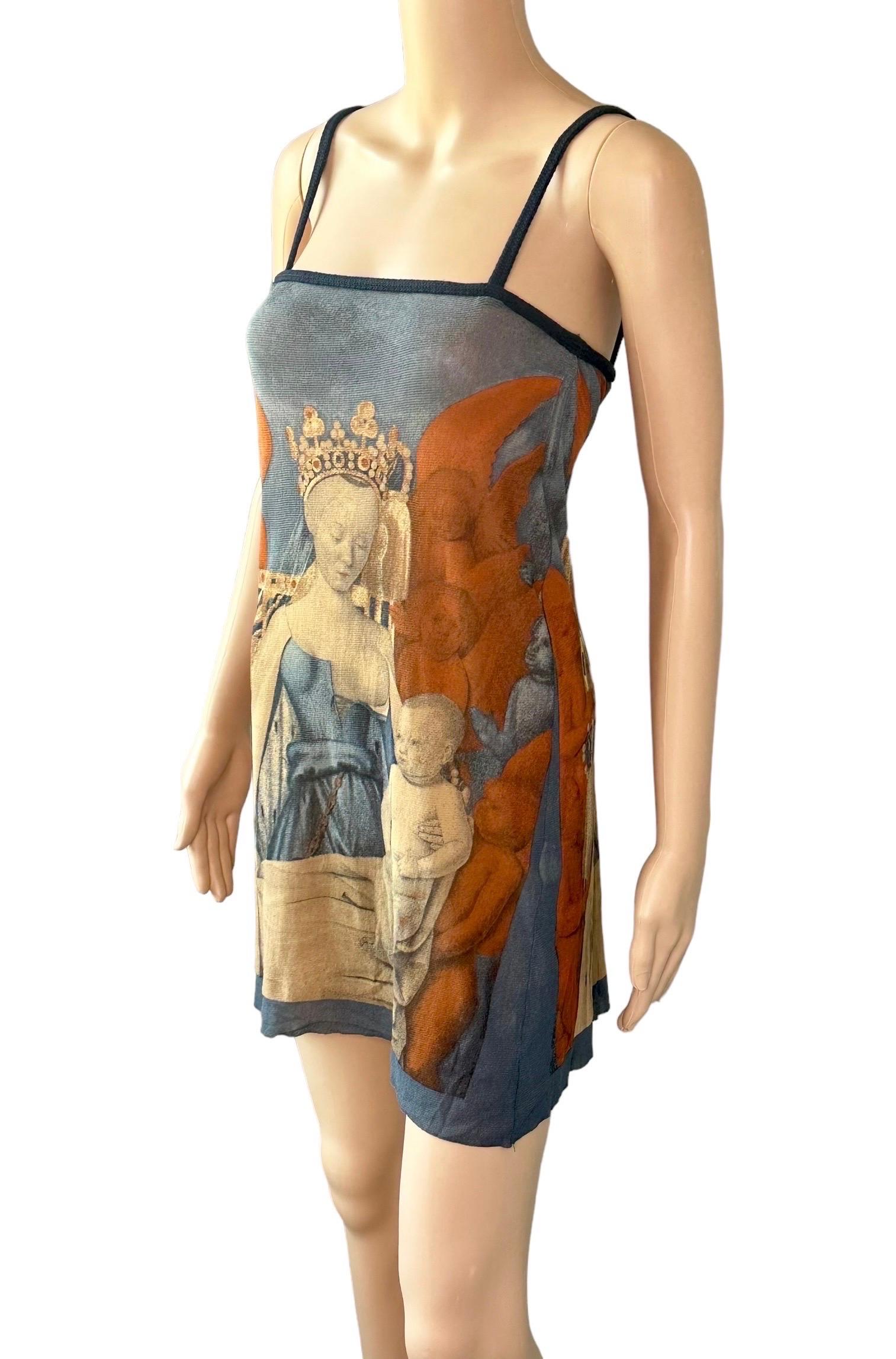 Jean Paul Gaultier S/S 1995 Virgin & Child with Angels by Jean Fouquet Print Sheer Mesh Slip Mini Dress Size M

Print seen on Kim Kardashian.