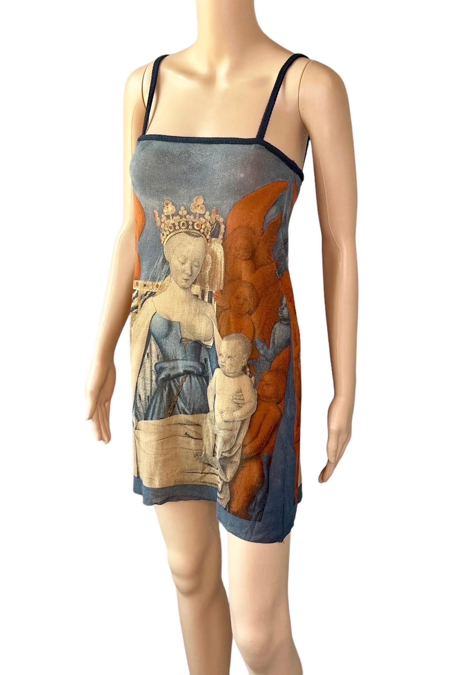 Jean Paul Gaultier S/S 1995 Virgin & Child by Jean Fouquet Print Slip Mini Dress In Good Condition For Sale In Naples, FL