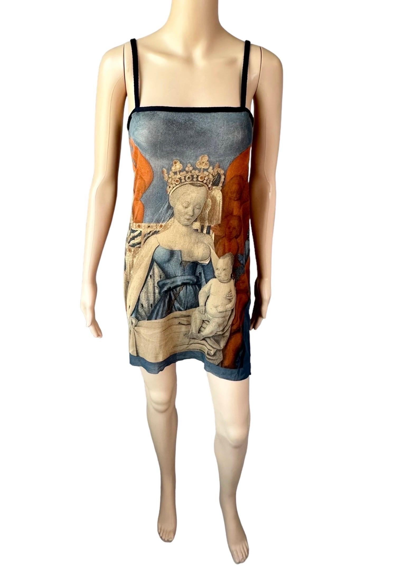Jean Paul Gaultier S/S 1995 Virgin & Child by Jean Fouquet Print Slip Mini Dress For Sale 1