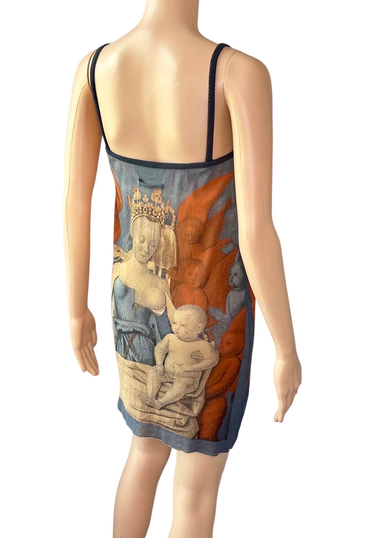 Jean Paul Gaultier S/S 1995 Virgin & Child by Jean Fouquet Print Slip Mini Dress For Sale 2