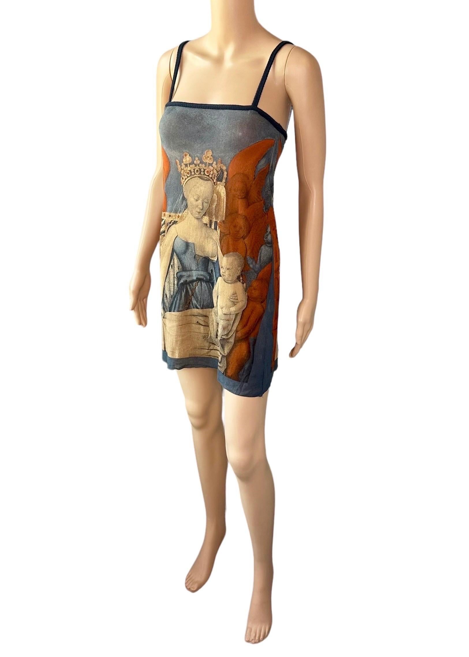 Jean Paul Gaultier S/S 1995 Virgin & Child by Jean Fouquet Print Slip Mini Dress For Sale 3
